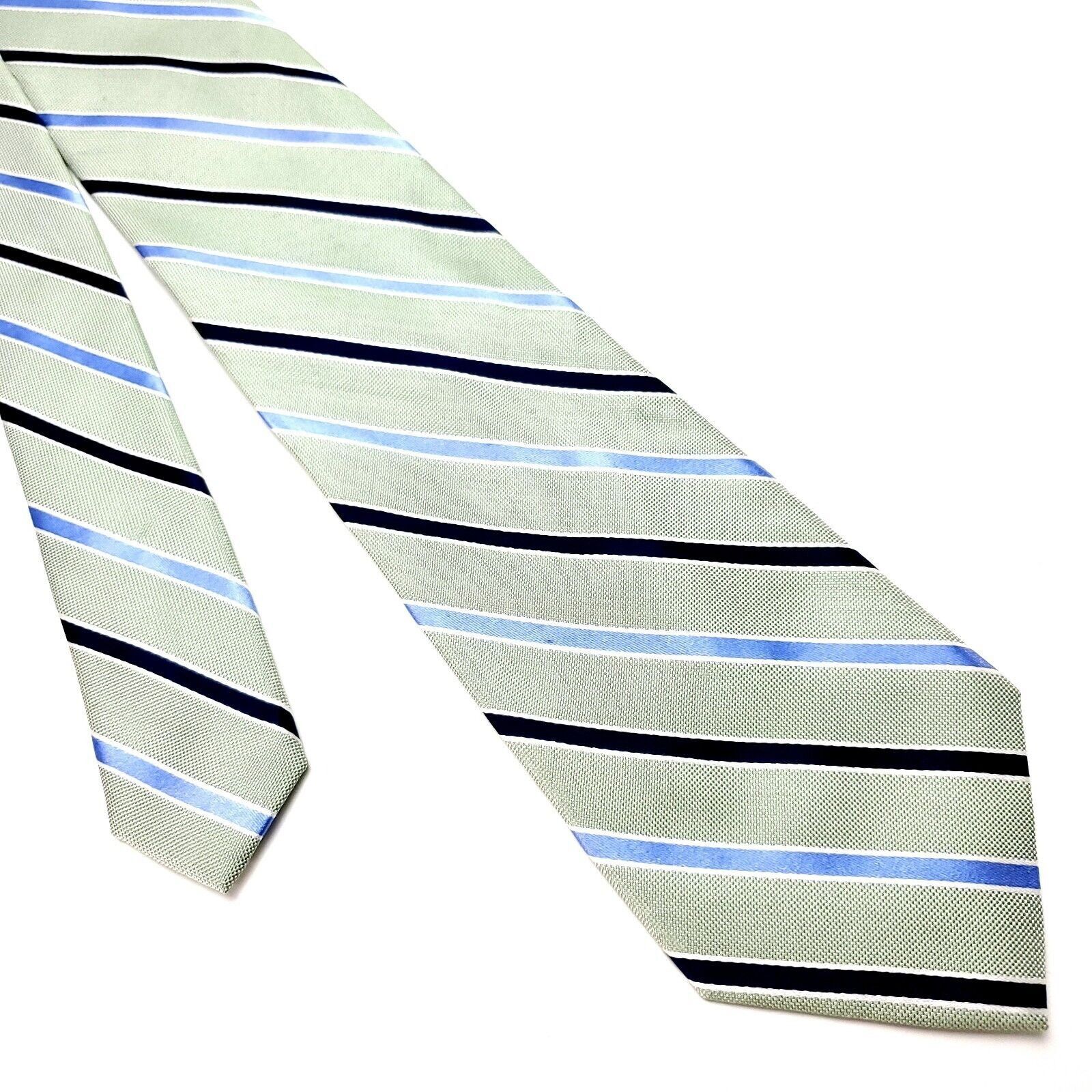Stafford Stafford Silk Tie Woven Green Blue Striped Size ONE SIZE - 1 Thumbnail