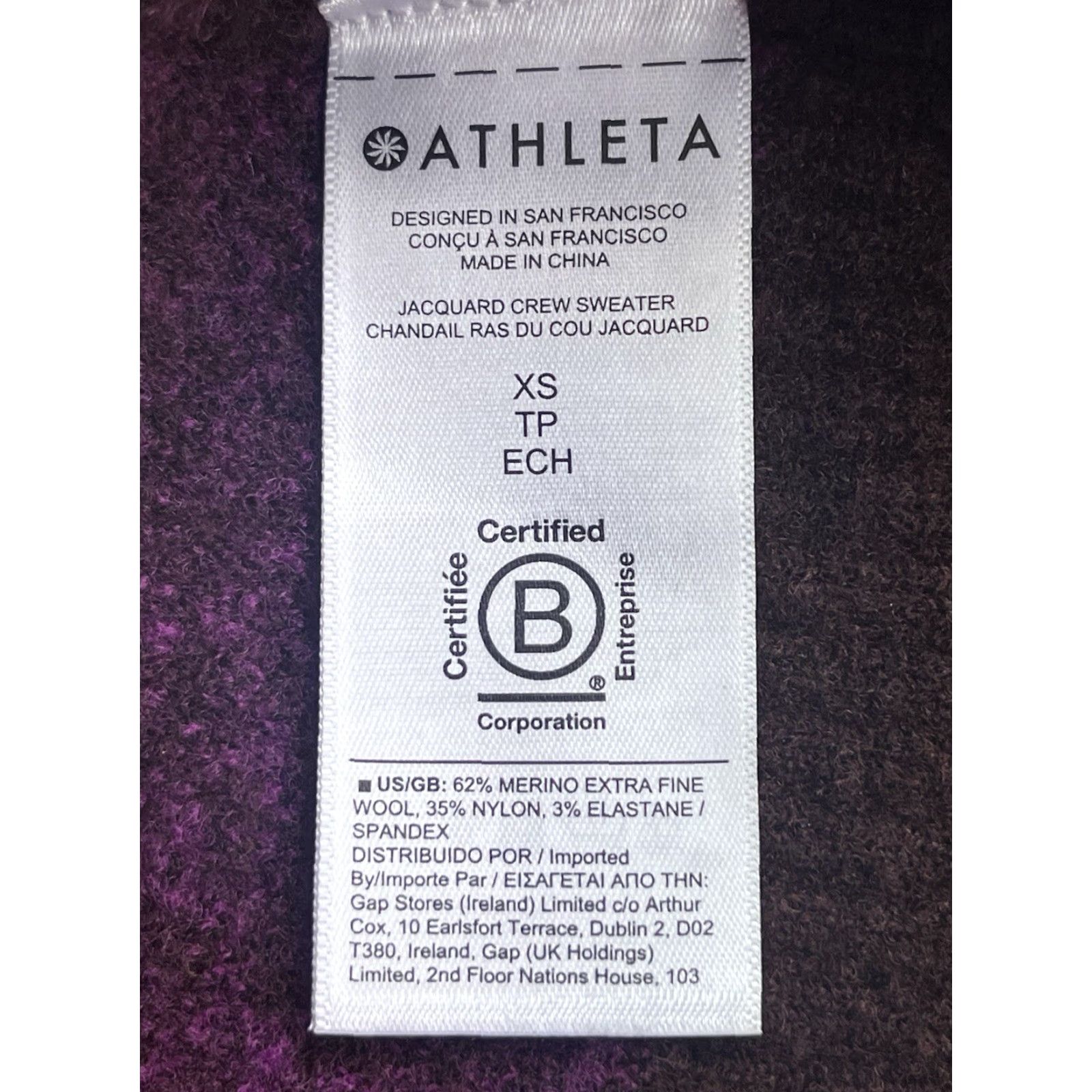 Athleta Athleta Womens Wool Blend Hawthorn Textured Jacquard Crew Sweater XS Purple Pullover Knit Casual Womens Size XS / US 0-2 / IT 36-38 - 7 Thumbnail