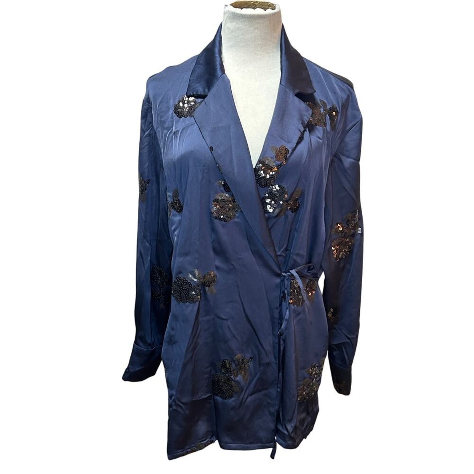 Zara Nwt- SATIN KIMONO BLAZER WITH SEQUINS-Large Size L / US 10 / IT 46 - 6 Thumbnail