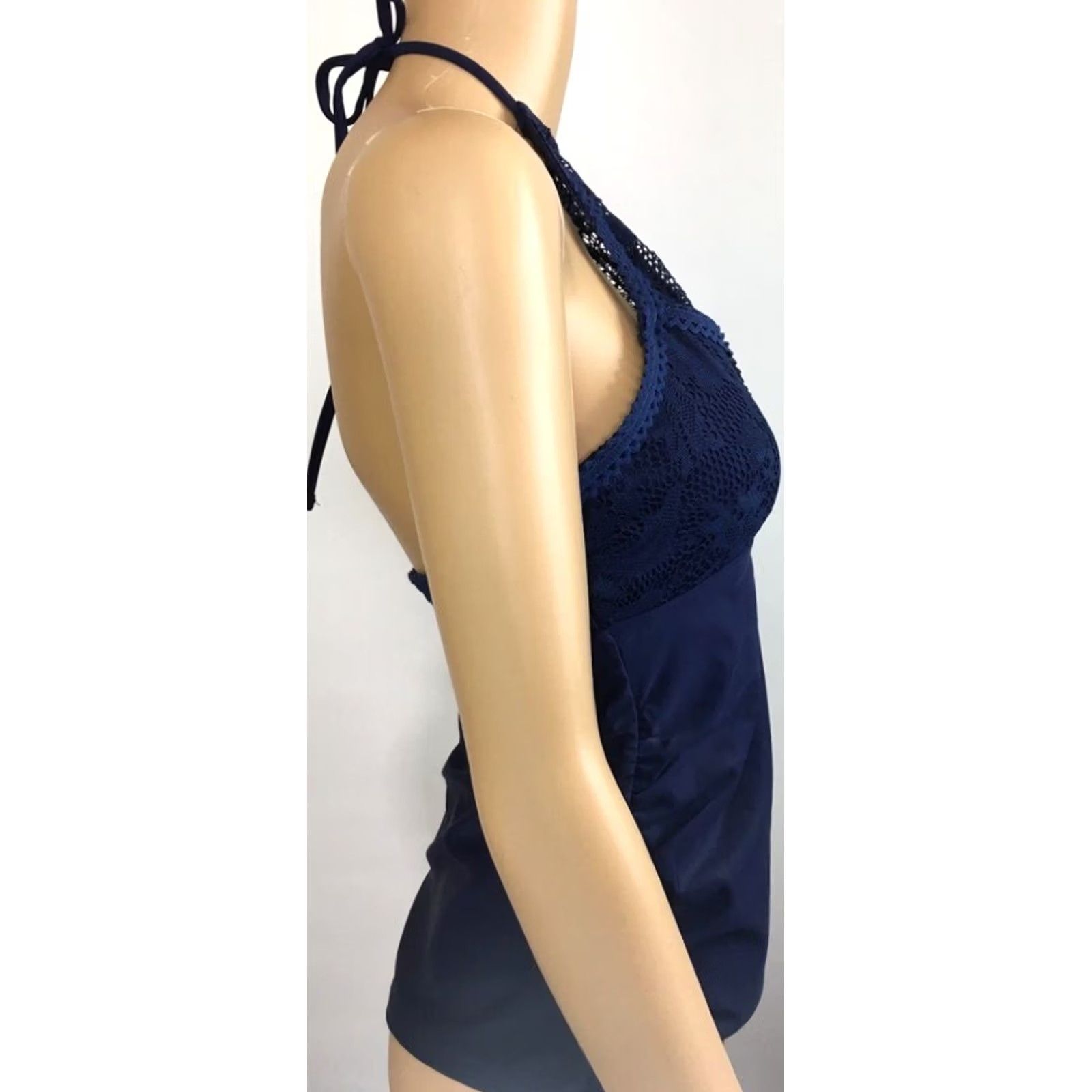 Vintage Coastal Blue Bodice Sleeveless Halter Womens SZ S Tankini Top Navy Lace Top New Size S / US 4 / IT 40 - 2 Thumbnail