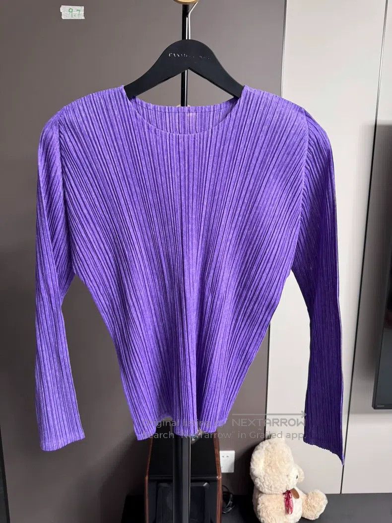Issey Miyake Issey Miyake Purple Three-linen Long-sleeve Top Size S / US 4 / IT 40 - 1 Thumbnail
