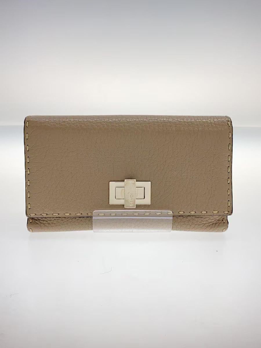 Fendi Peekaboo Leather Continental Wallet Grey Turnlock Flap