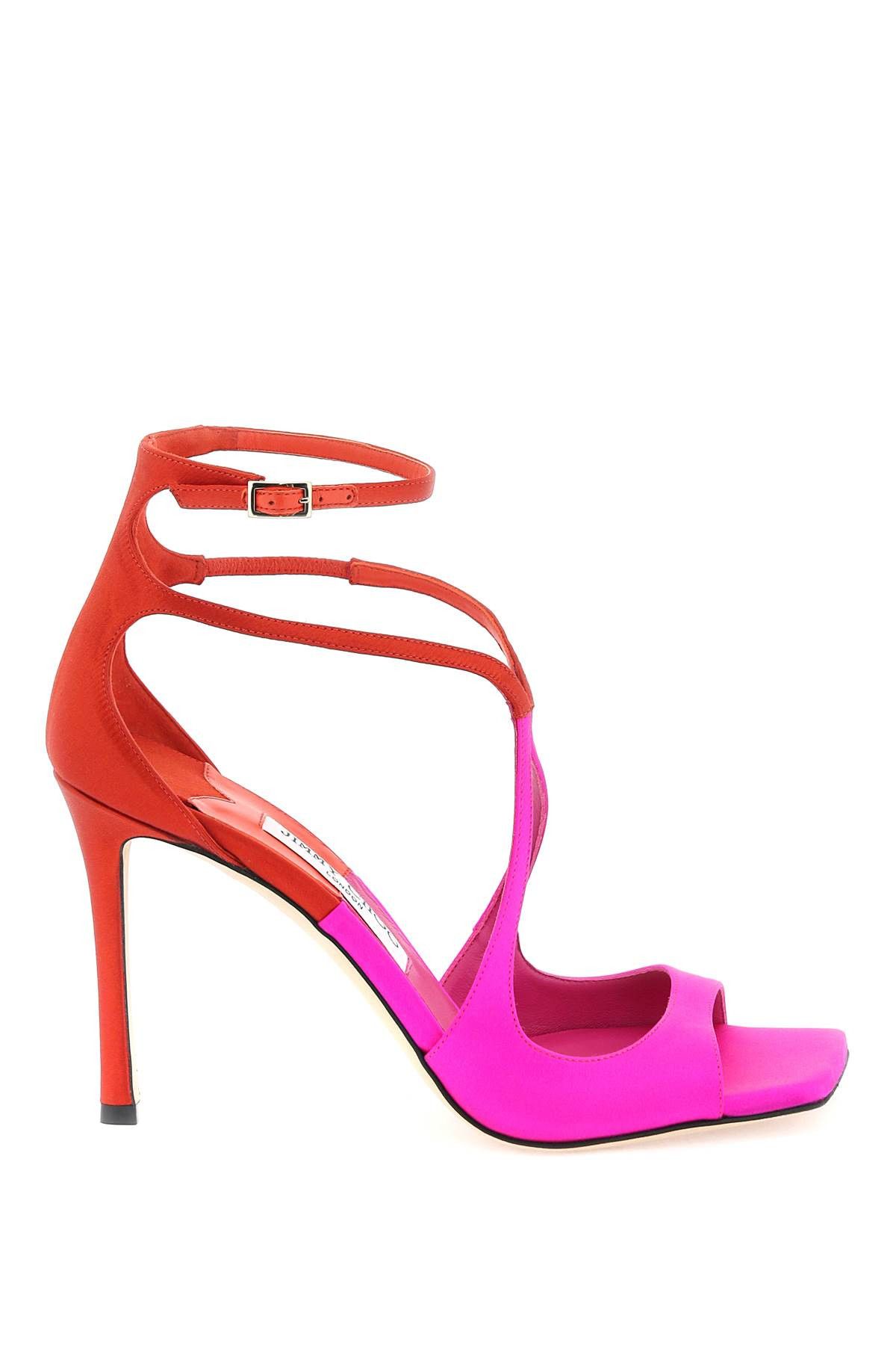 image of Jimmy Choo Satin Azia 95 Sandals in Fuchsia Paprika, Women's (Size 11)