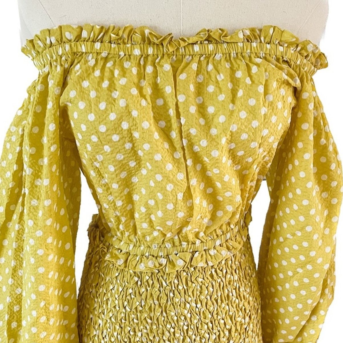 ALEXIS Alexis Marilena Smocked Polka Dot Off Shoulder Mini Dress L Size L / US 10 / IT 46 - 6 Thumbnail