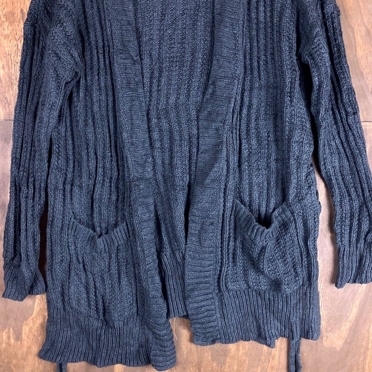 Express Express Womens Cardigan Sweater Black Open Front Long Sleeve Medium Wrap Long Cardigan Belted Knit Casual Workwear - Womens Size M / US 6-8 / IT 42-44 - 3 Thumbnail