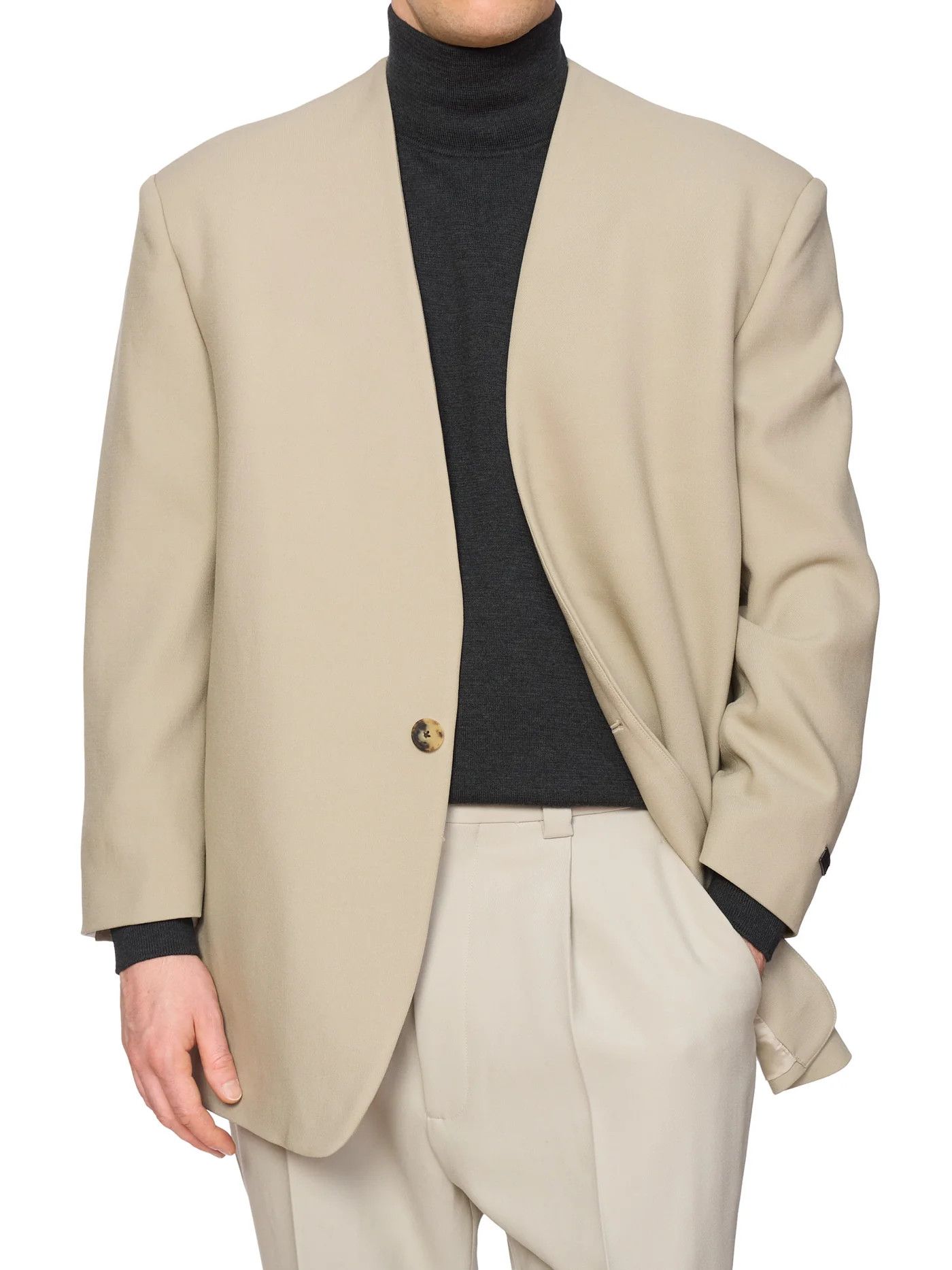 Fear of God FEAR OF GOD Beige Eternal Virgin Wool Lapelless Jacket Size 40R - 1 Thumbnail