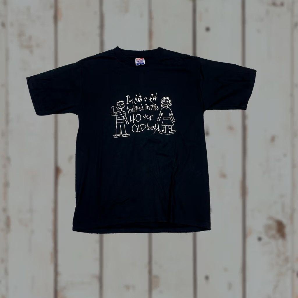 Vintage VINTAGE National T-Shirt XL Graphic Tee Black Kid trapped in a 40 yr old body Mens Size US XL / EU 56 / 4 - 1 Thumbnail