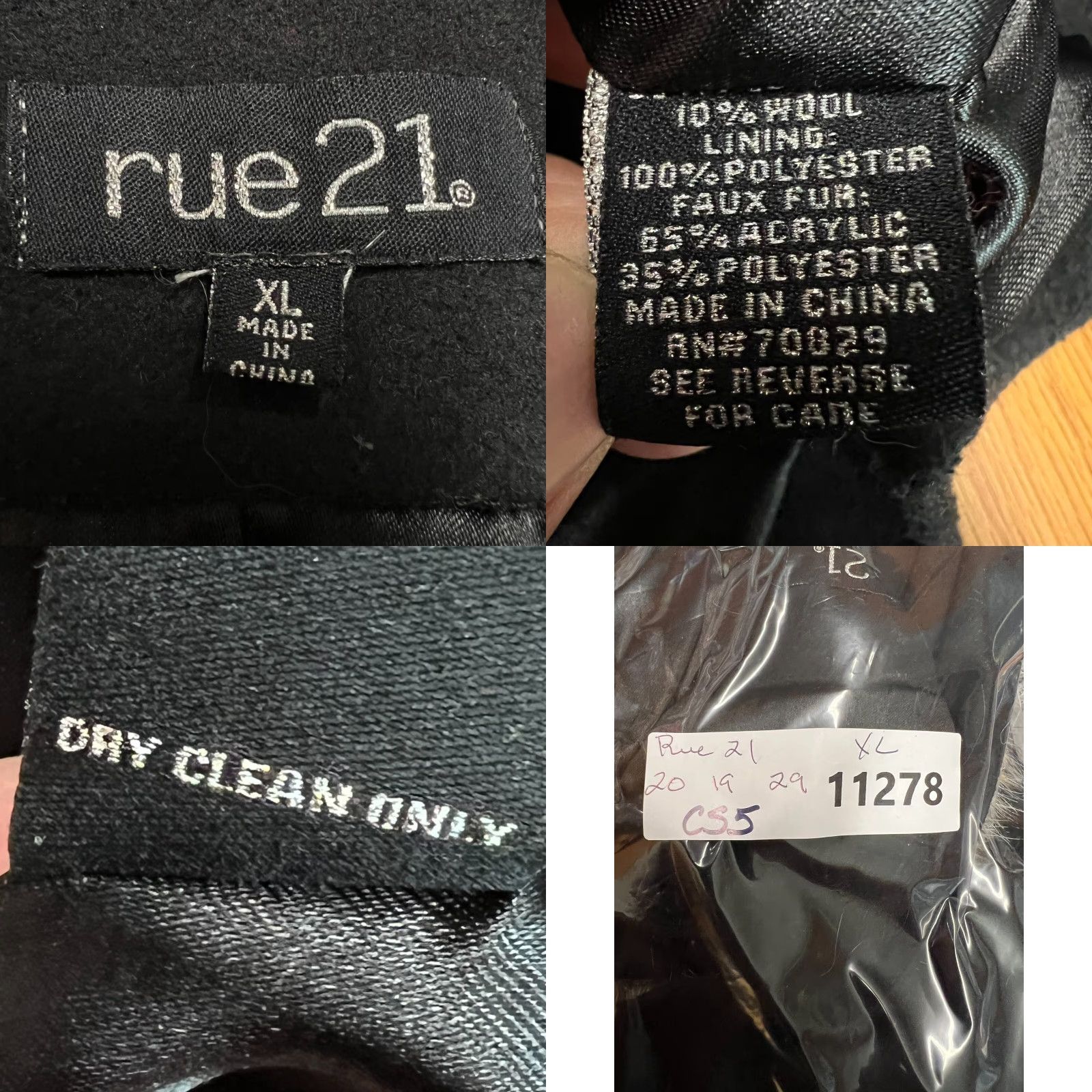 Vintage Rue 21 Wool Blend Pea Coat Women's XL Black Double Breasted Faux Fur Removable Hood 90s Classic Size XL / US 12-14 / IT 48-50 - 8 Thumbnail