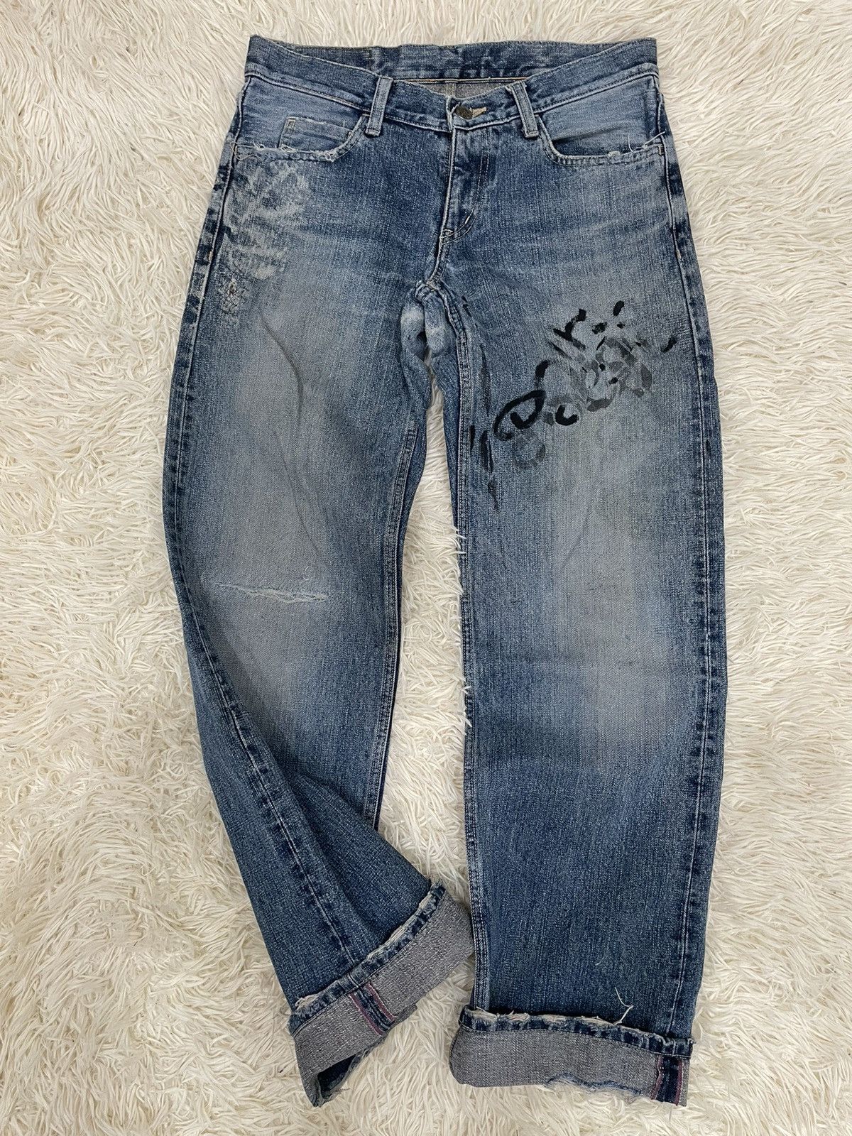 Japanese Brand Ozone Rocks Thrashed Redline Japan Denim Size US 31 - 3 Thumbnail