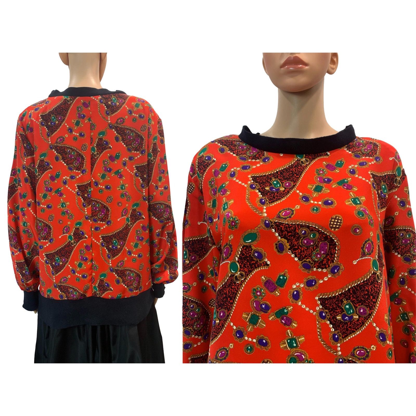 Vintage 80s Oversized Jewel Print Pullover Tunic | Silky Size M / US 6-8 / IT 42-44 - 6 Thumbnail