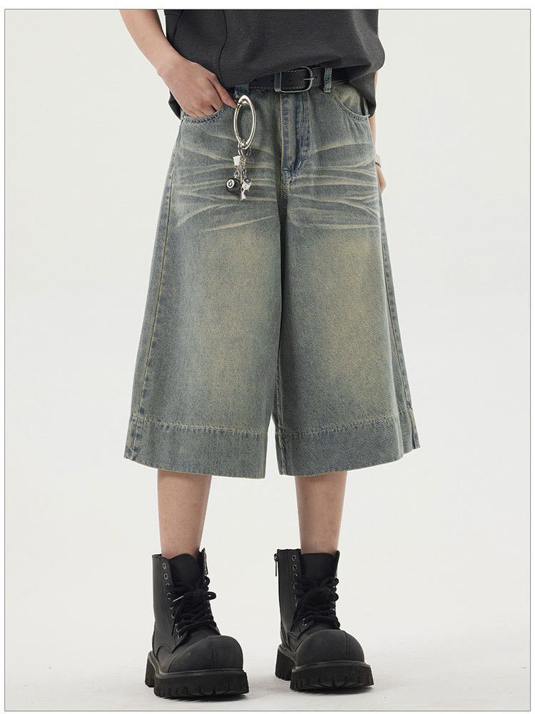Japanese Brand × Jean American retro washed distressed loose denim shorts Size US 32 / EU 48 - 1 Thumbnail