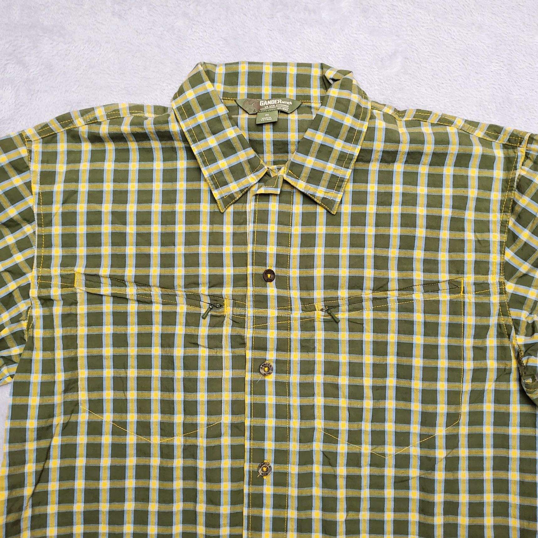 Olive VINTAGE Gander Mountain Shirt Mens M Olive Plaid Short Sleeve Outdoor Travel Casual Size US M / EU 48-50 / 2 - 2 Thumbnail