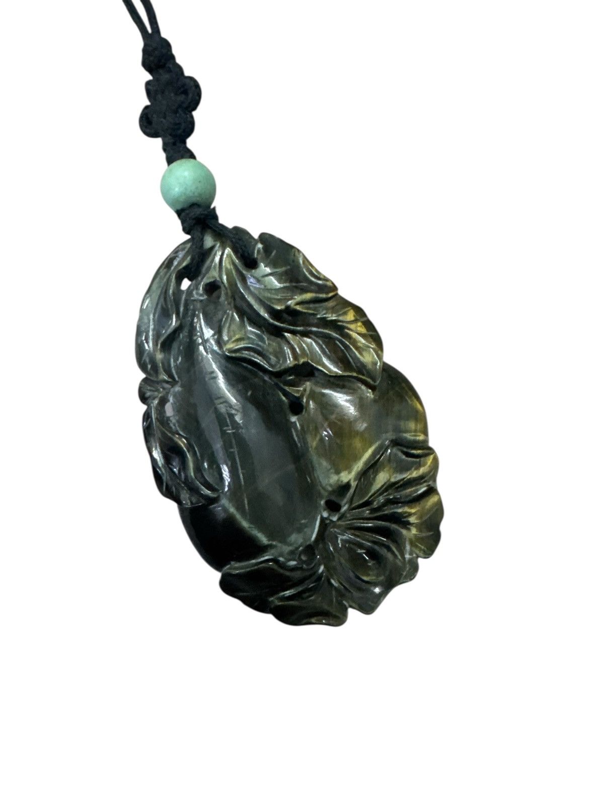 Jewelry CARVED GREENISH OBSYDIAN PENDANT NECKLACE Size ONE SIZE - 2 Thumbnail