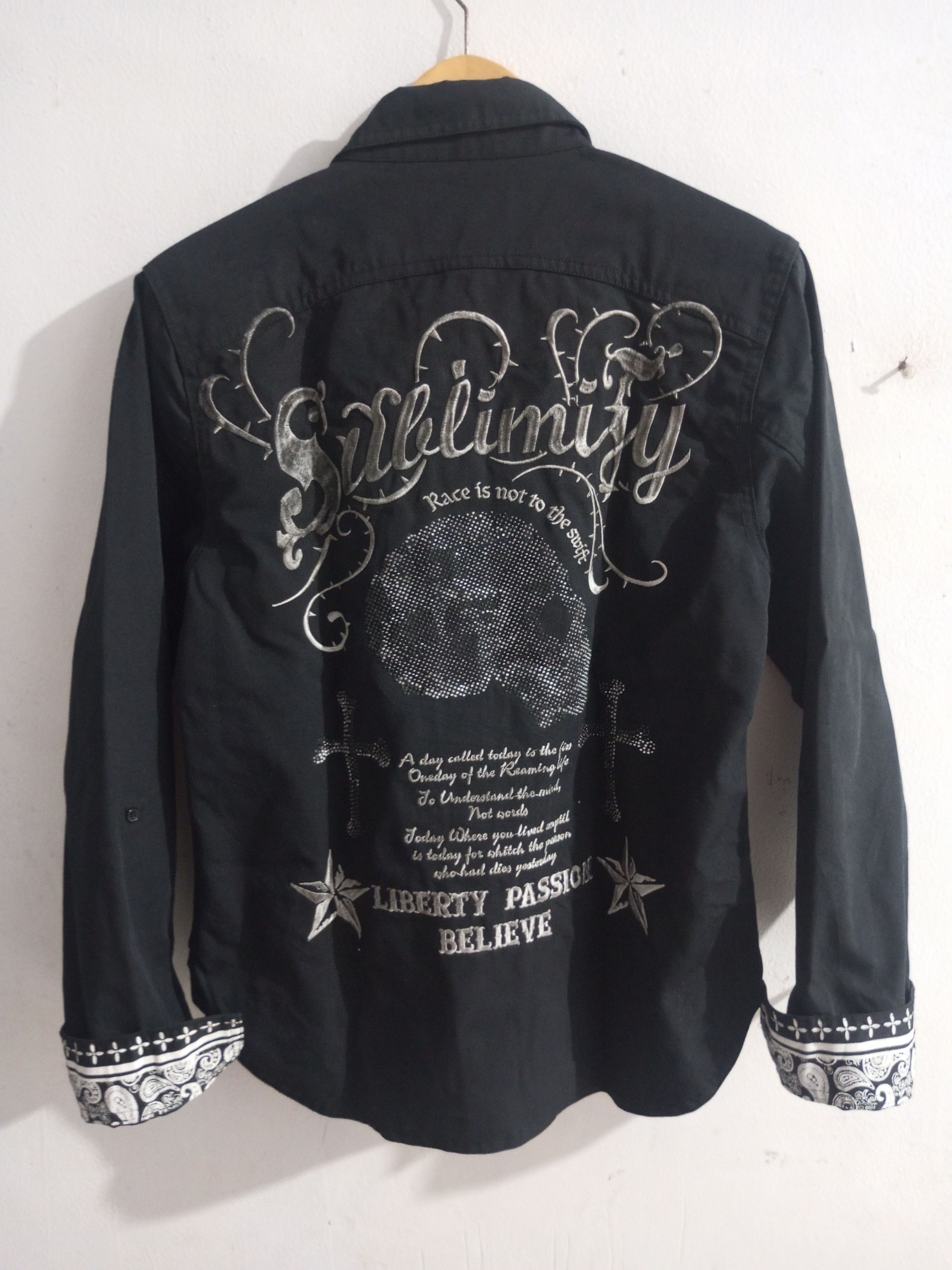 Japanese Brand cds black sense Paisley embroidery skull cross poem shirt Size US M / EU 48-50 / 2 - 1 Thumbnail