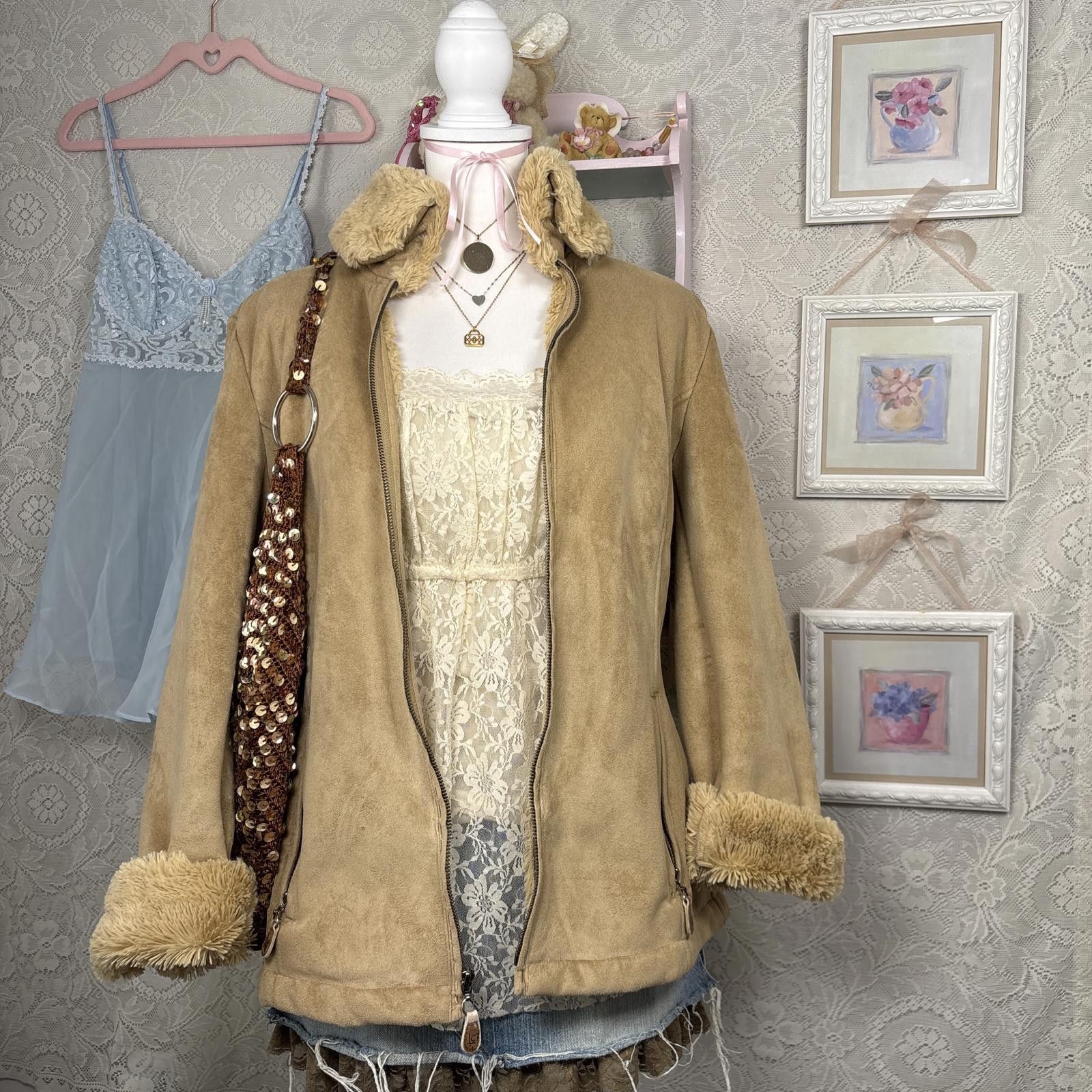Other vintage fur trim suede jacket zip up Size L / US 10 / IT 46 - 1 Thumbnail