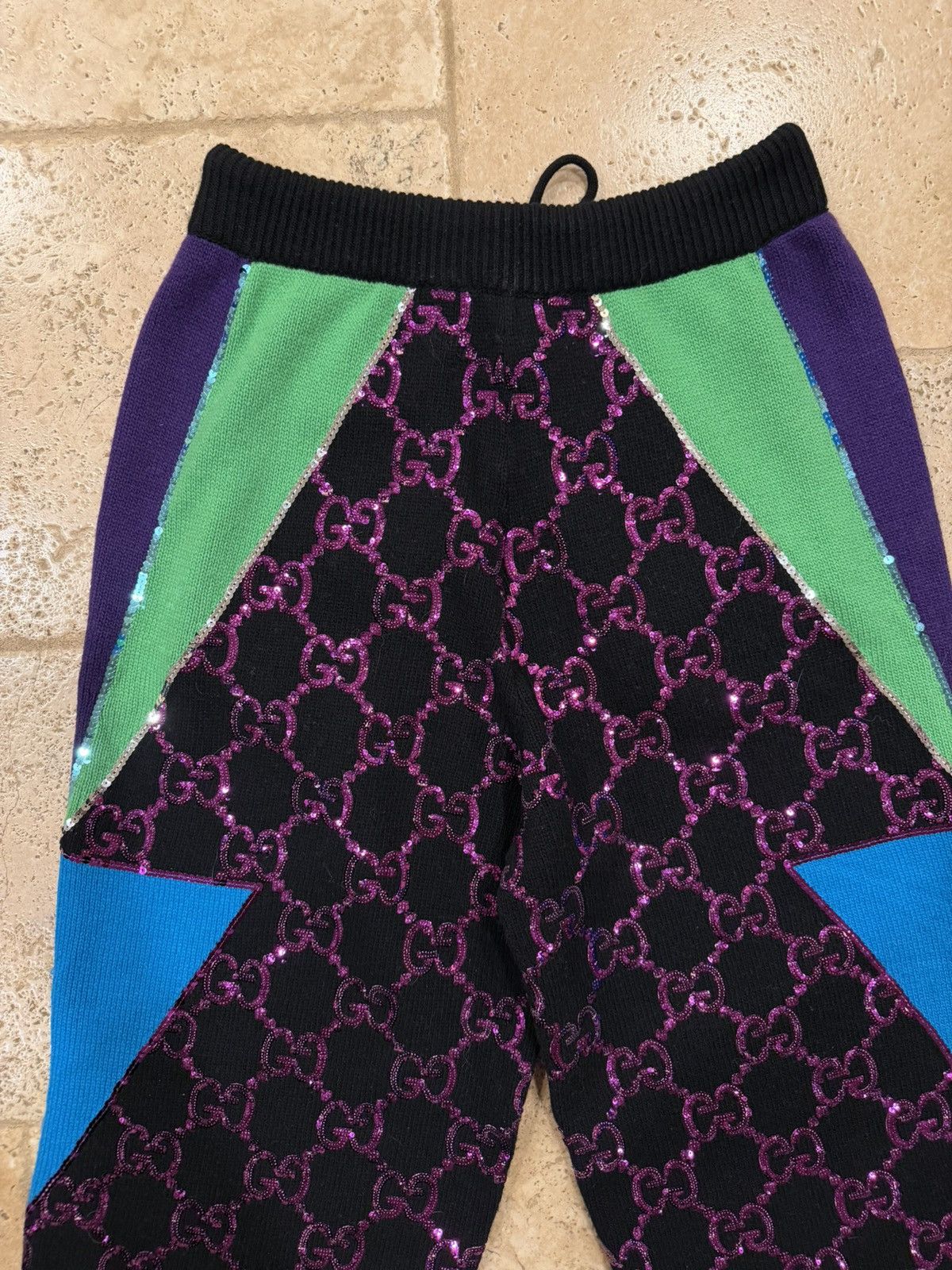 Gucci Gucci GG Sequin Monogram Purple / Black Wool Rib Knit Pants Size 30" / US 8 / IT 44 - 7 Thumbnail