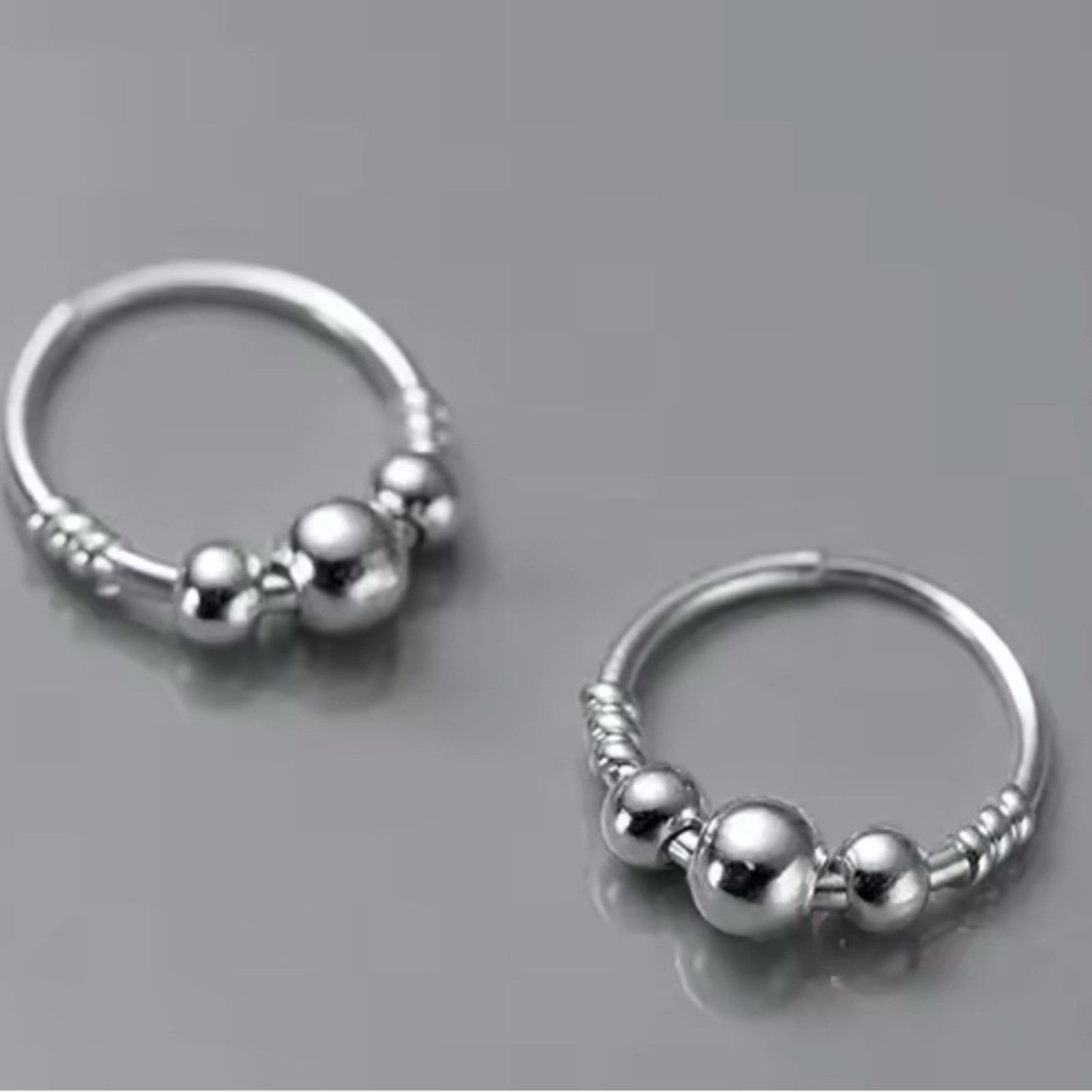 Other Sterling Silver Bead Hoop Huggie Earrings Size ONE SIZE - 5 Thumbnail