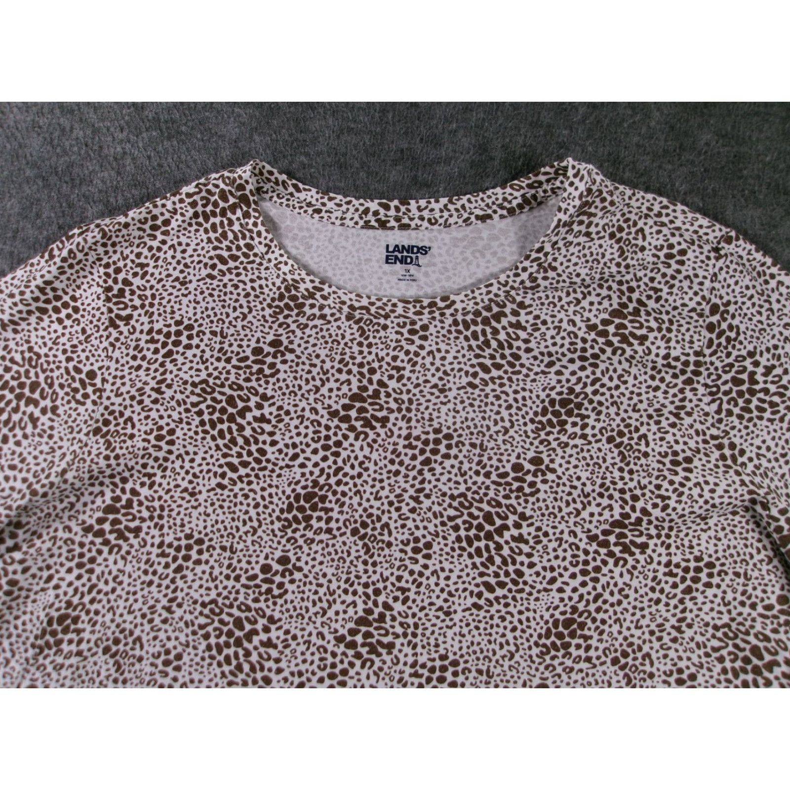 Lands' End Lands' End Plus Size 1X Brown Leopard Print Long Sleeve Crewneck Blouse Women Size XL / US 12-14 / IT 48-50 - 2 Thumbnail