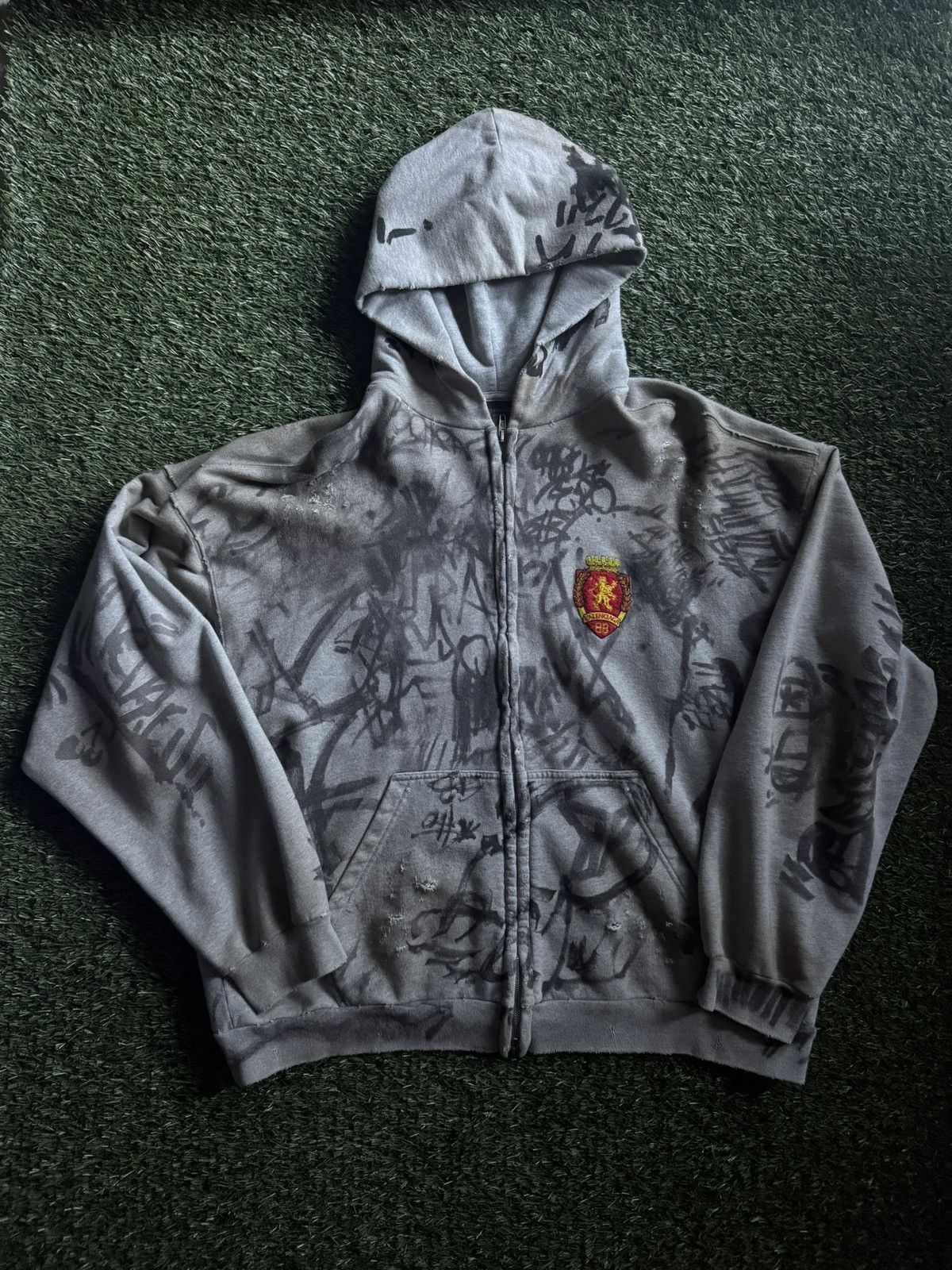 Balenciaga Grey Skater Zip Up Hoodie
