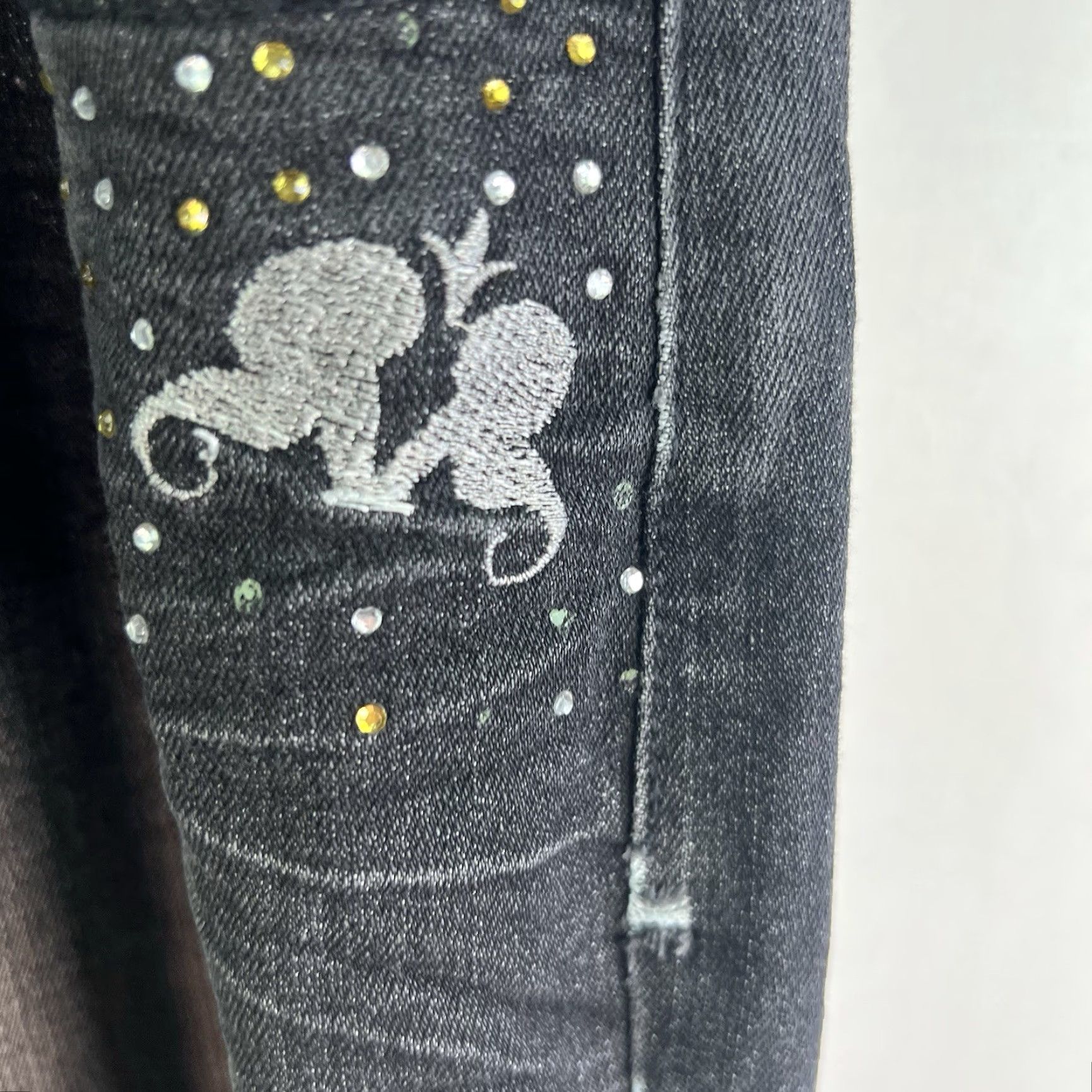 Denime Vintage Crest Jeans Flared Trousers Womens Size 16 Black Embroidered Denim 90s Size 38" / US 16 / IT 52 - 5 Thumbnail