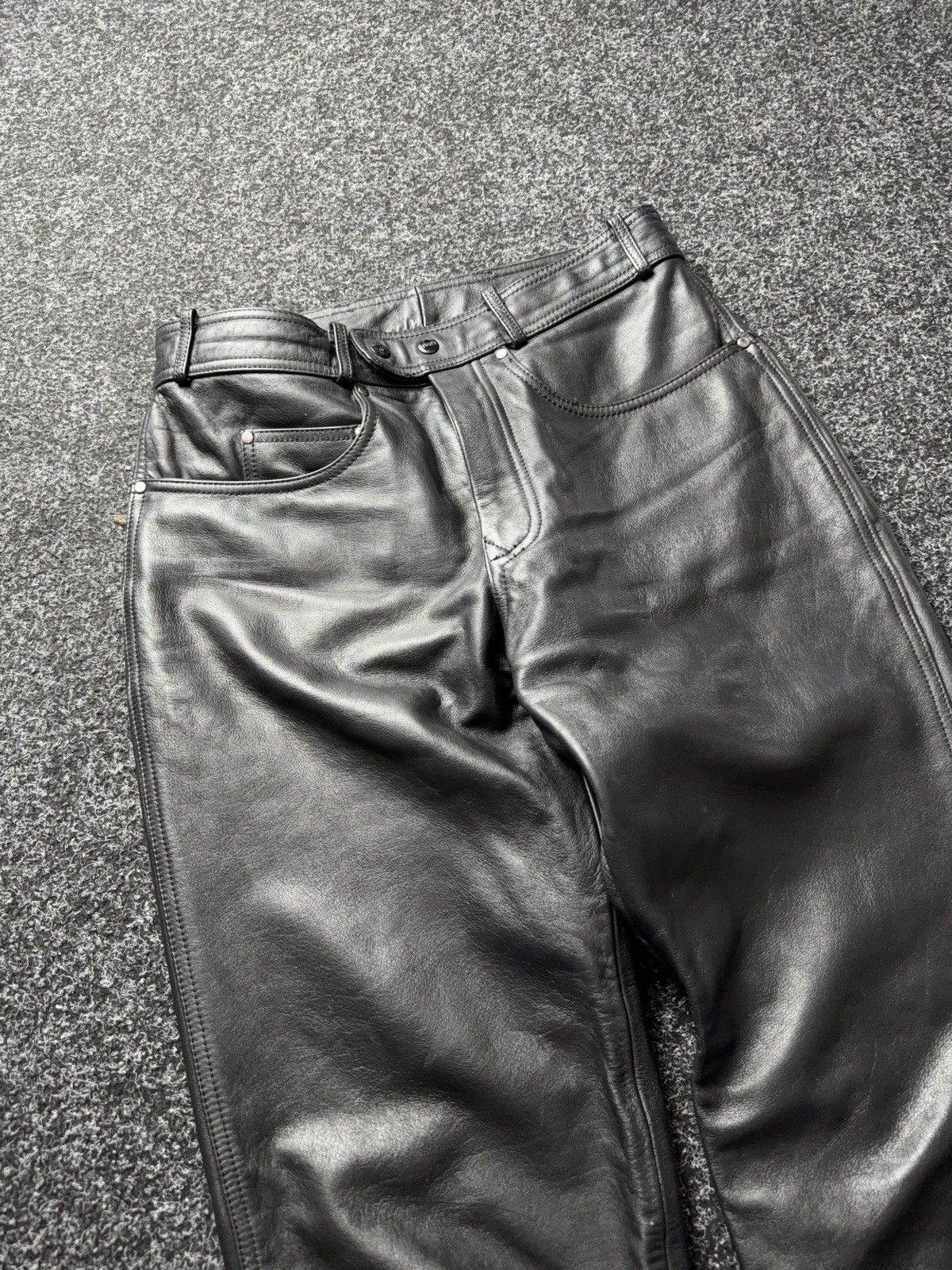 Genuine Leather Leather Biker MOTO Rock Punk Opium Chrome Style Pants Black Size US 31 - 3 Thumbnail