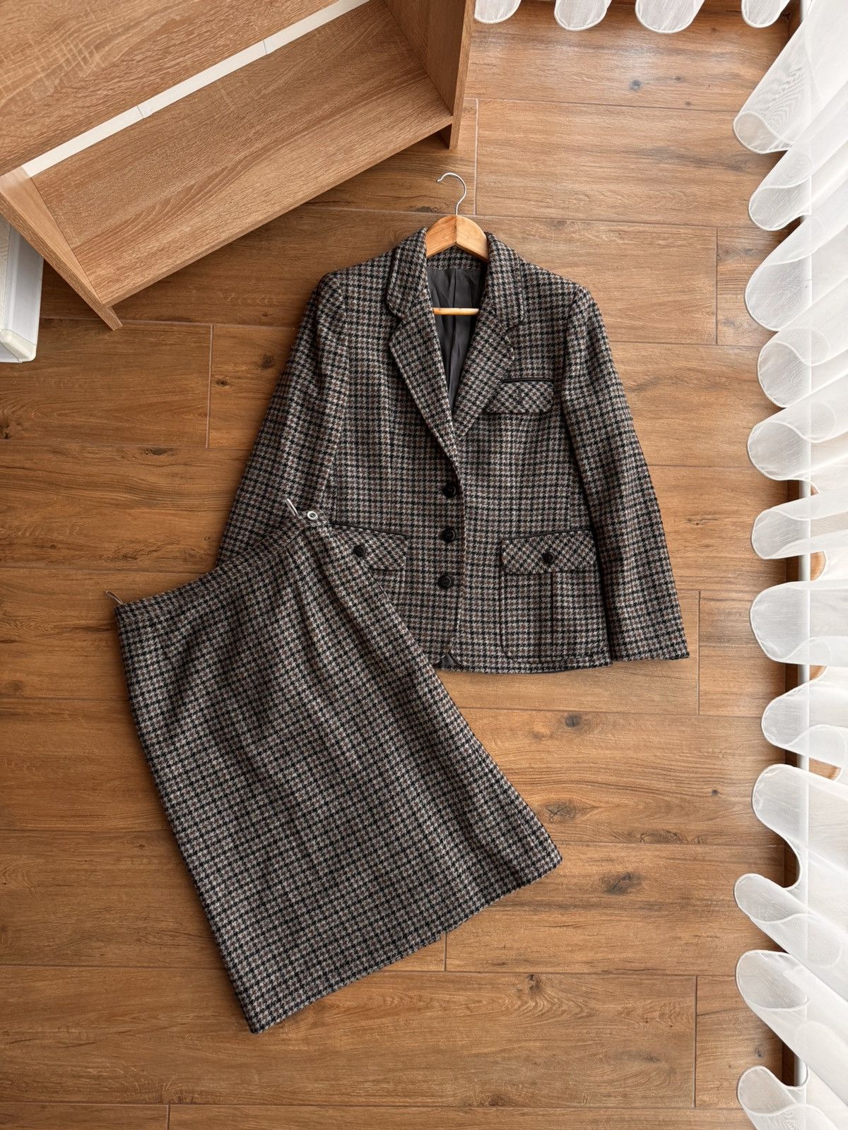 Designer × Vintage Vintage Luxury Plaid Tweed 3 Pockets Blazer Skirt Suit Size M / US 6-8 / IT 42-44 - 4 Thumbnail