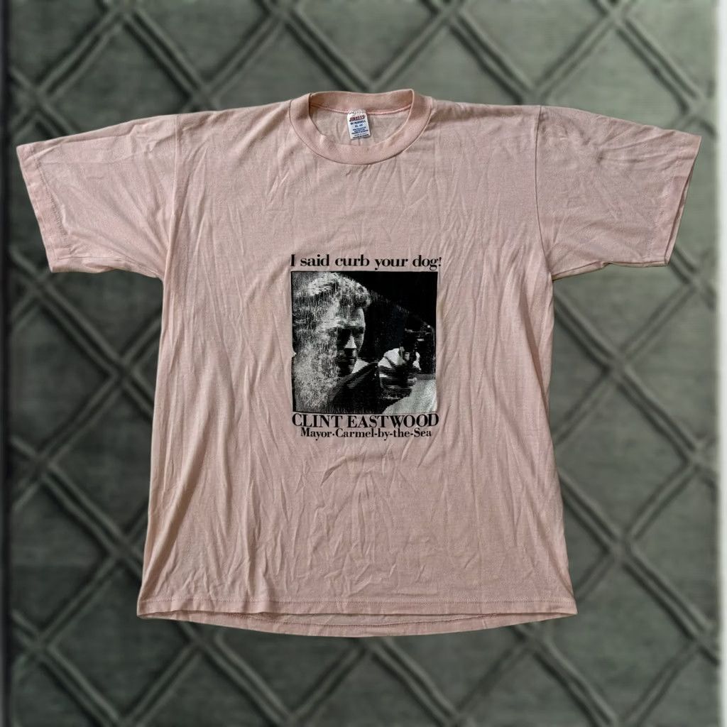 Jerzees VINTAGE Clint Eastwood ‘Curb Your Dog’ Shirt XL Shirt Unisex Adults Pink 80s 90s City California Logo Graphic Print Crew Neck Short Sleeve Jerzees Size US XL / EU 56 / 4 - 1 Thumbnail