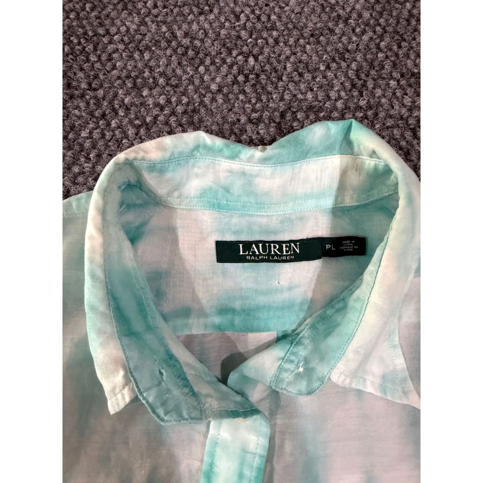 Ralph Lauren Lauren Ralph Lauren Blouse Womens Petite Large Green White Sheer Button Up Silk Cotton Knit Casual Shirt Size L / US 10 / IT 46 - 6 Thumbnail