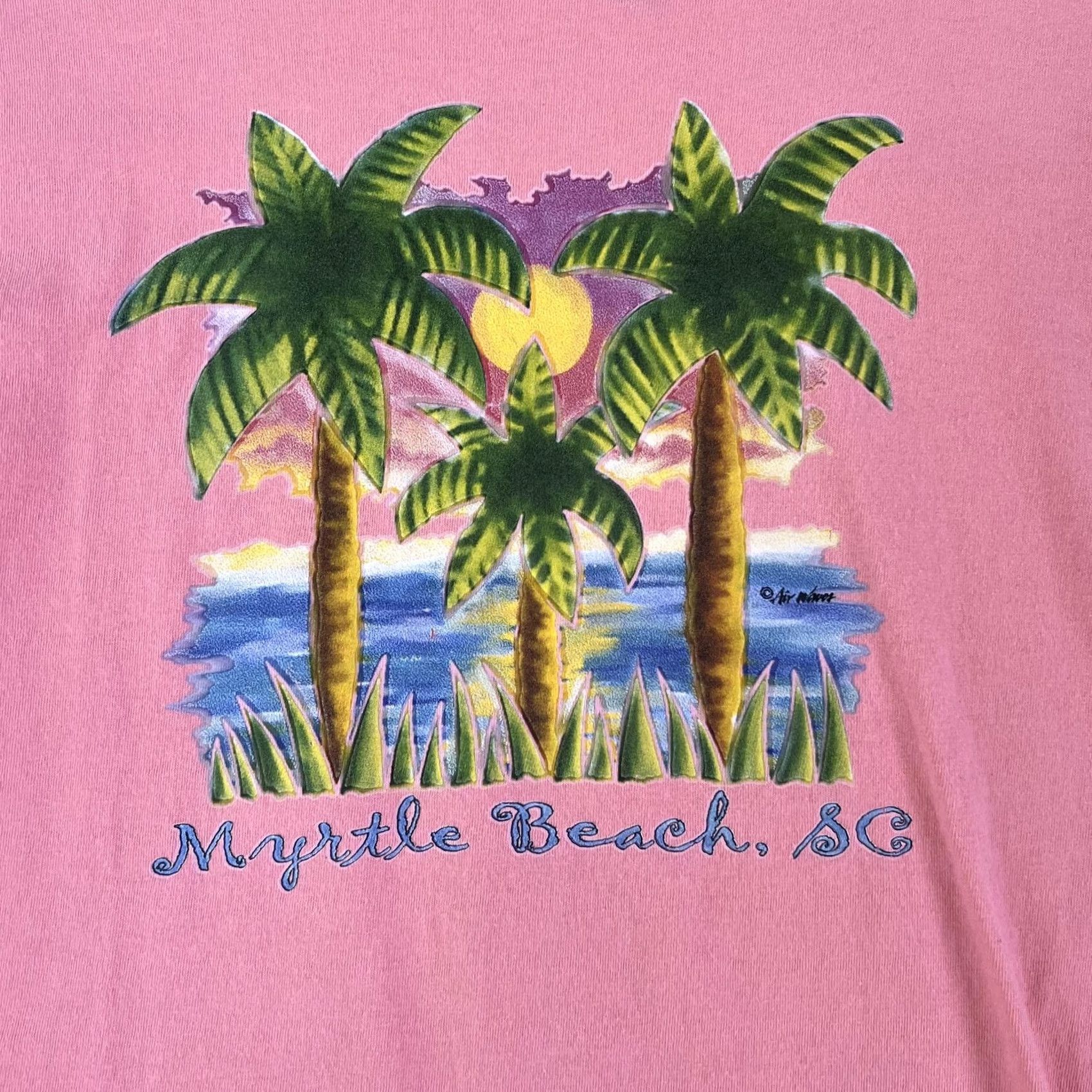 Anvil VINTAGE Myrtle Beach Shirt Mens Large Pink Palm Trees Graphic South Carolina Tee Size US L / EU 52-54 / 3 - 2 Thumbnail