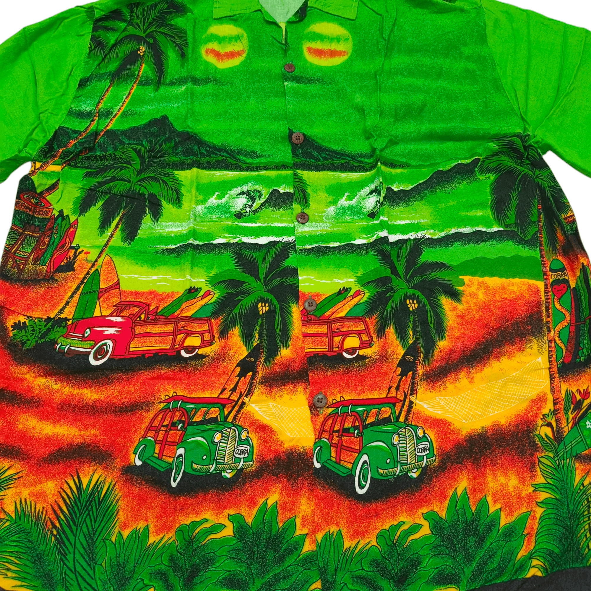 Vintage Vintage 80s Tropical Scenic Border Print Rayon Aloha Shirt Size US L / EU 52-54 / 3 - 4 Thumbnail
