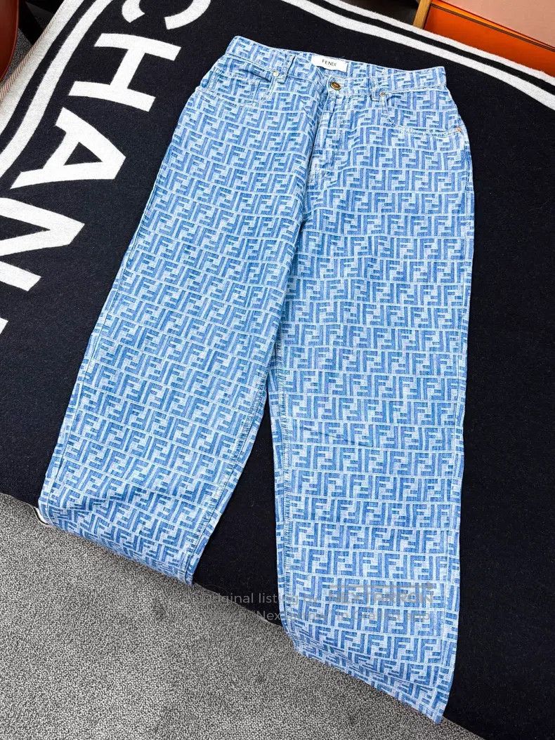 Fendi Fendi Blue Monogram Denim Pants Size 27" / US 4 / IT 40 - 1 Thumbnail