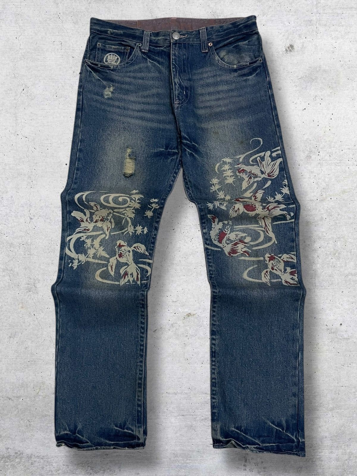 Vintage VINTAGE ICONIC JAPAN DESIGNER KARAKURI TAMASHI KOI 90S DENIM Size US 33 - 1 Thumbnail