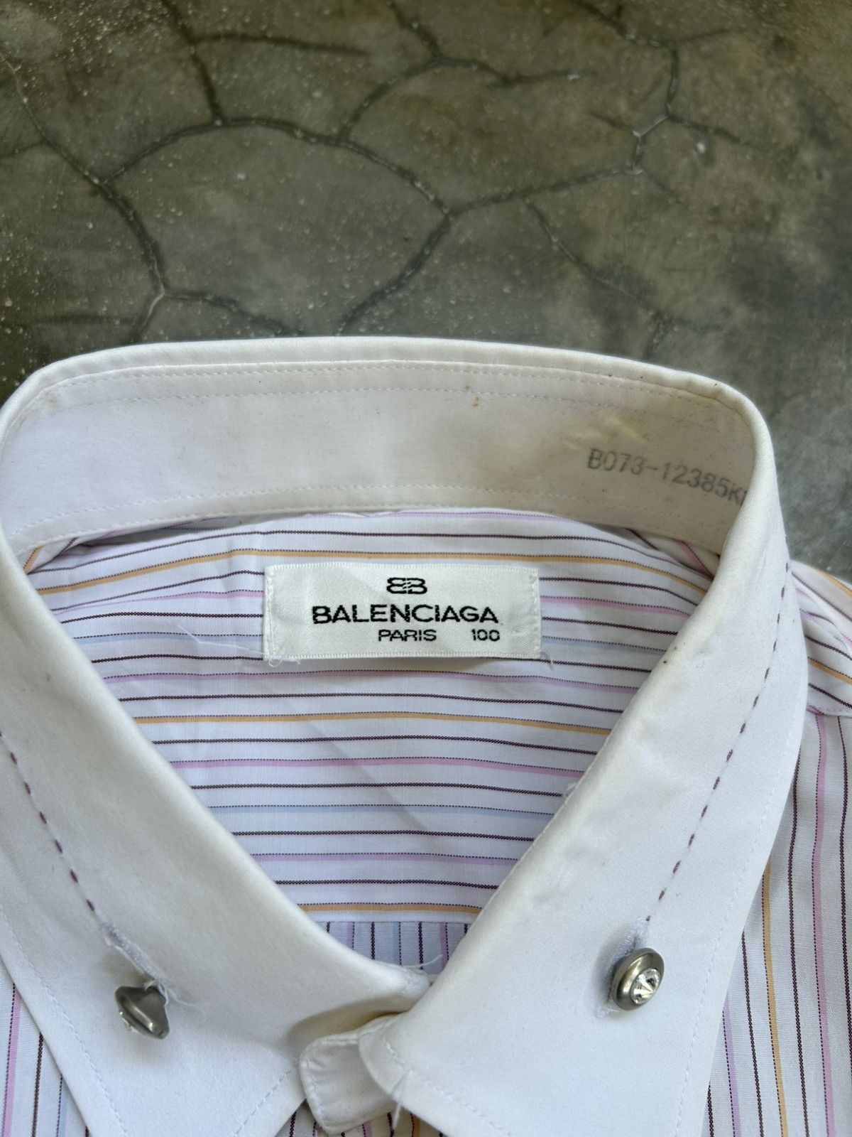 Balenciaga Vintage Balenciaga Stripe Short Sleeve Button up Shirt Size US L / EU 52-54 / 3 - 5 Thumbnail