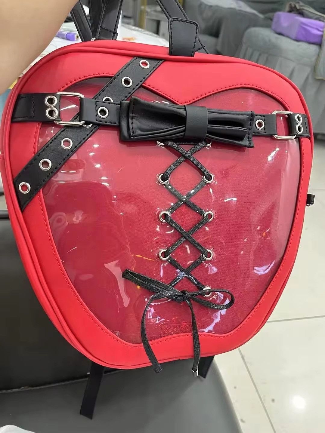 Japanese Brand Kawaii Red Punk Pu Leather Apple Women Backpack Size ONE SIZE - 8 Thumbnail
