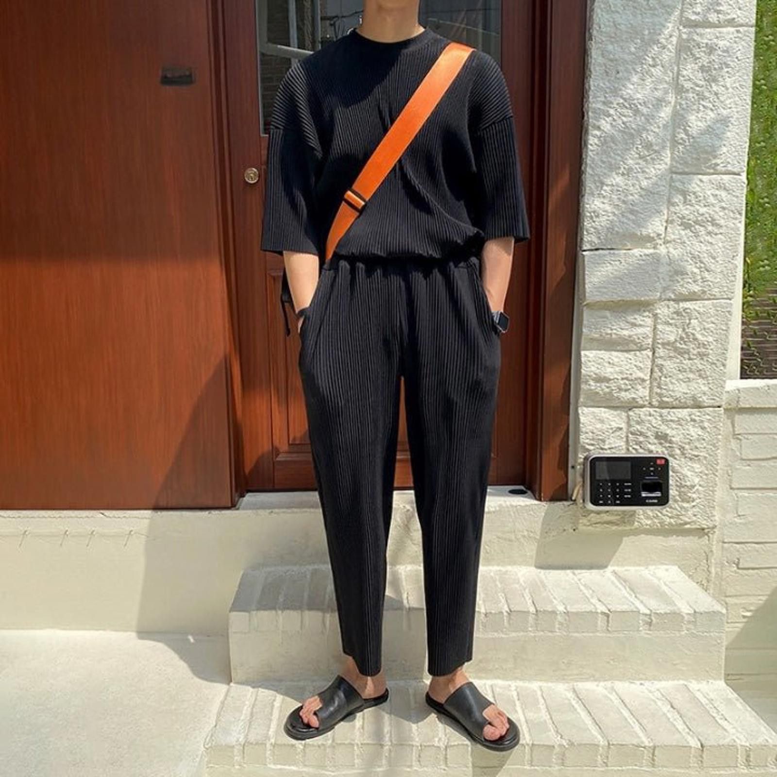 Vintage Oversized Pleated Tee / Pants Set– Minimal Street Style Size US M / EU 48-50 / 2 - 2 Thumbnail