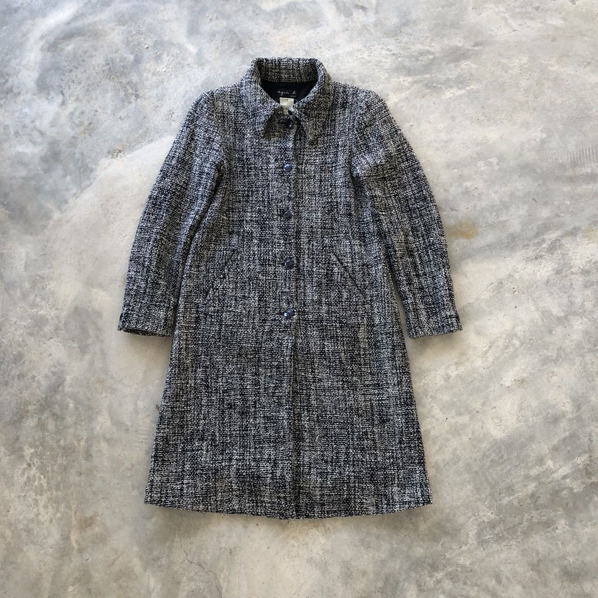 agnes b. AGNES B Tweed Wool Long Coat Jacket Size S / US 4 / IT 40 - 1 Thumbnail