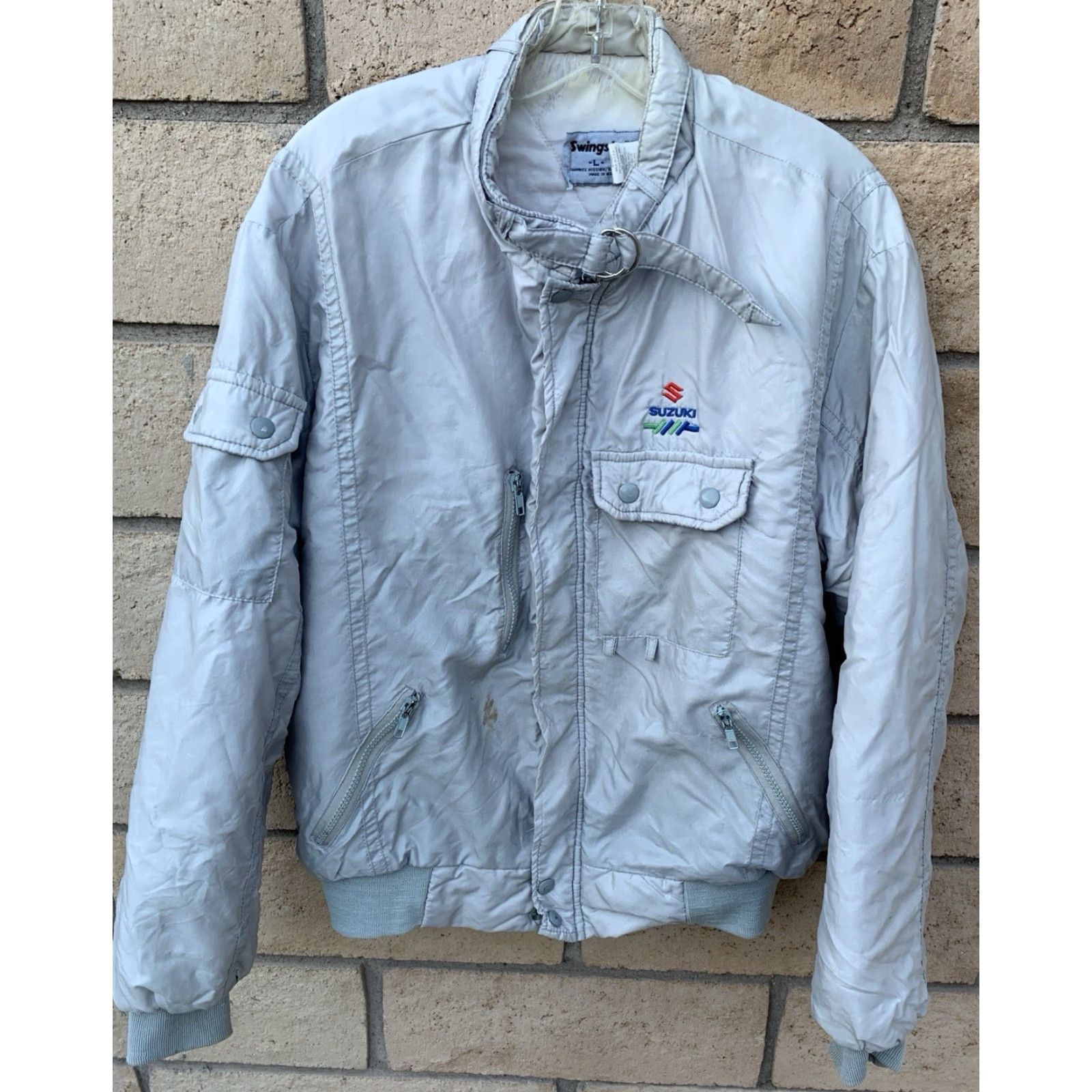 Vintage VINTAGE Swingster Jacket Motorcycle Jacket Mens L Gray Distressed Thrashed Distressed Racing Embroidered Logo Full Zip Notions As-Is Size US L / EU 52-54 / 3 - 3 Thumbnail