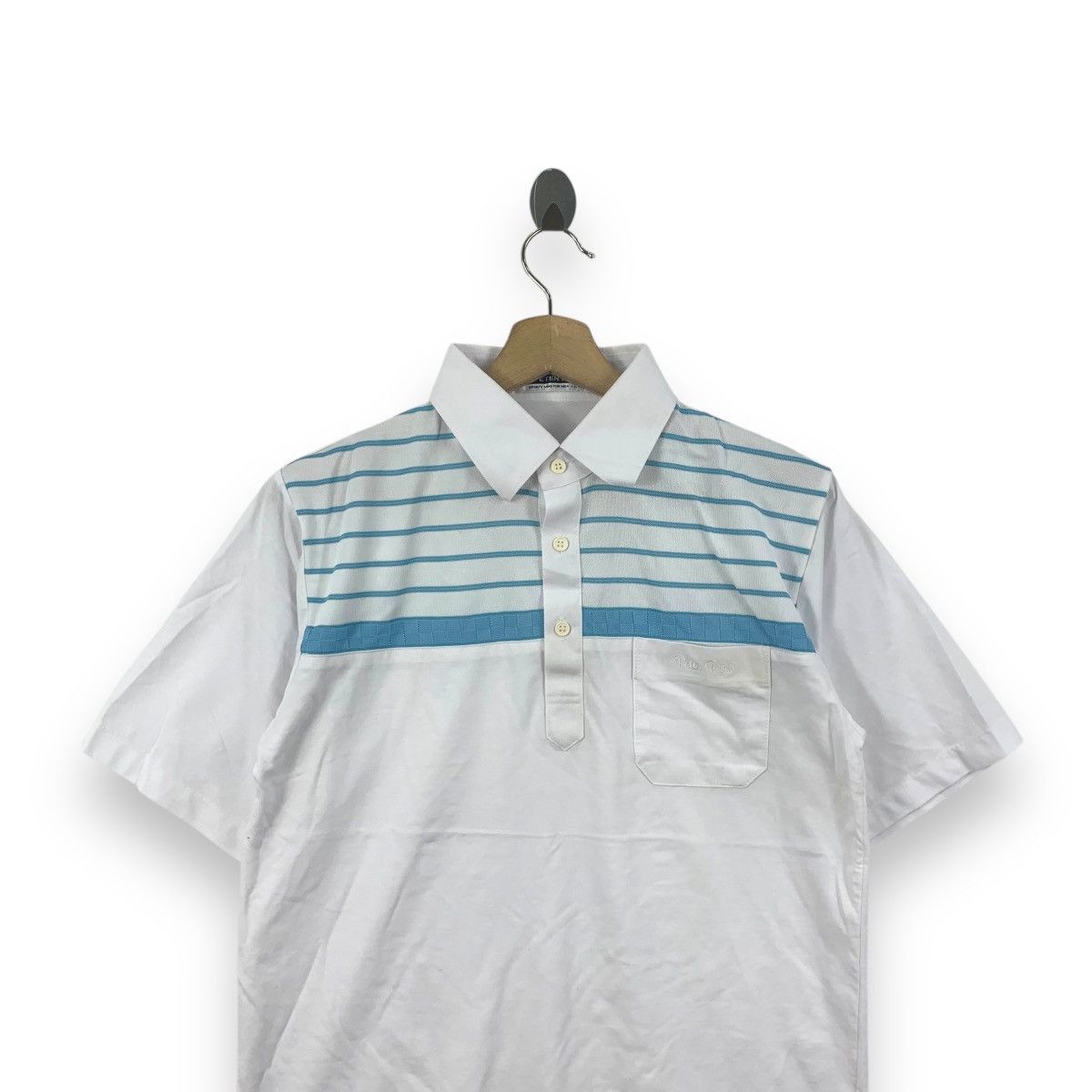Vintage Vintage PETER BORO White Polo Tee Shirt Striped Blue Chest Size US L / EU 52-54 / 3 - 2 Thumbnail