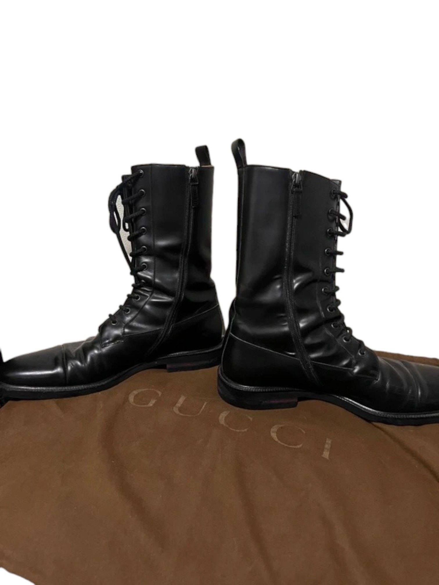 Gucci Gucci Black Leather Side Zip Lace-Up Boots – Early 2000s Size US 11 / EU 44 - 3 Thumbnail