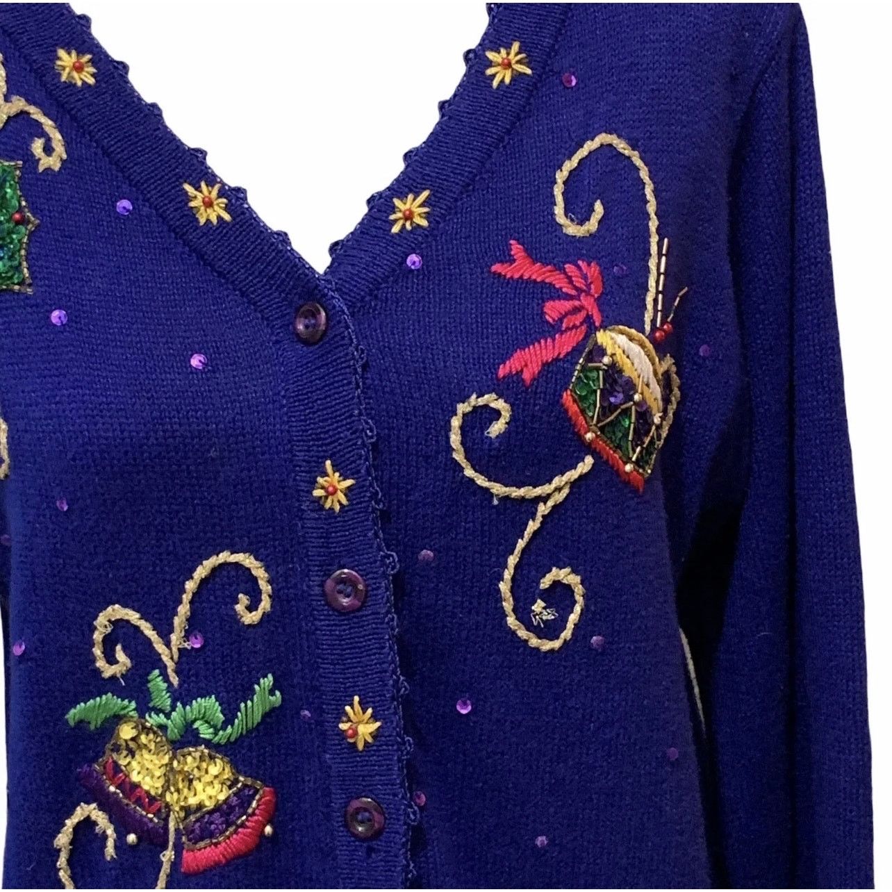 Vintage VINTAGE Arriviste Ugly Christmas Sweater Beads Sequins SM Size S / US 4 / IT 40 - 4 Thumbnail