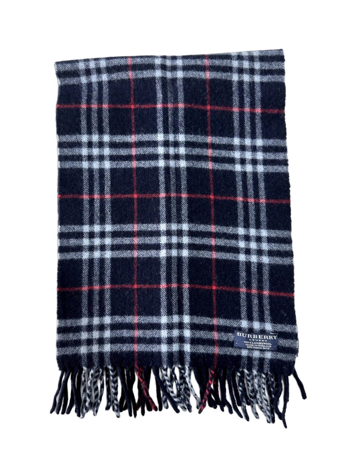 Burberry Burberry Vintage Unisex Scarf Navy Blue 100% Lambswool Size ONE SIZE - 6 Thumbnail