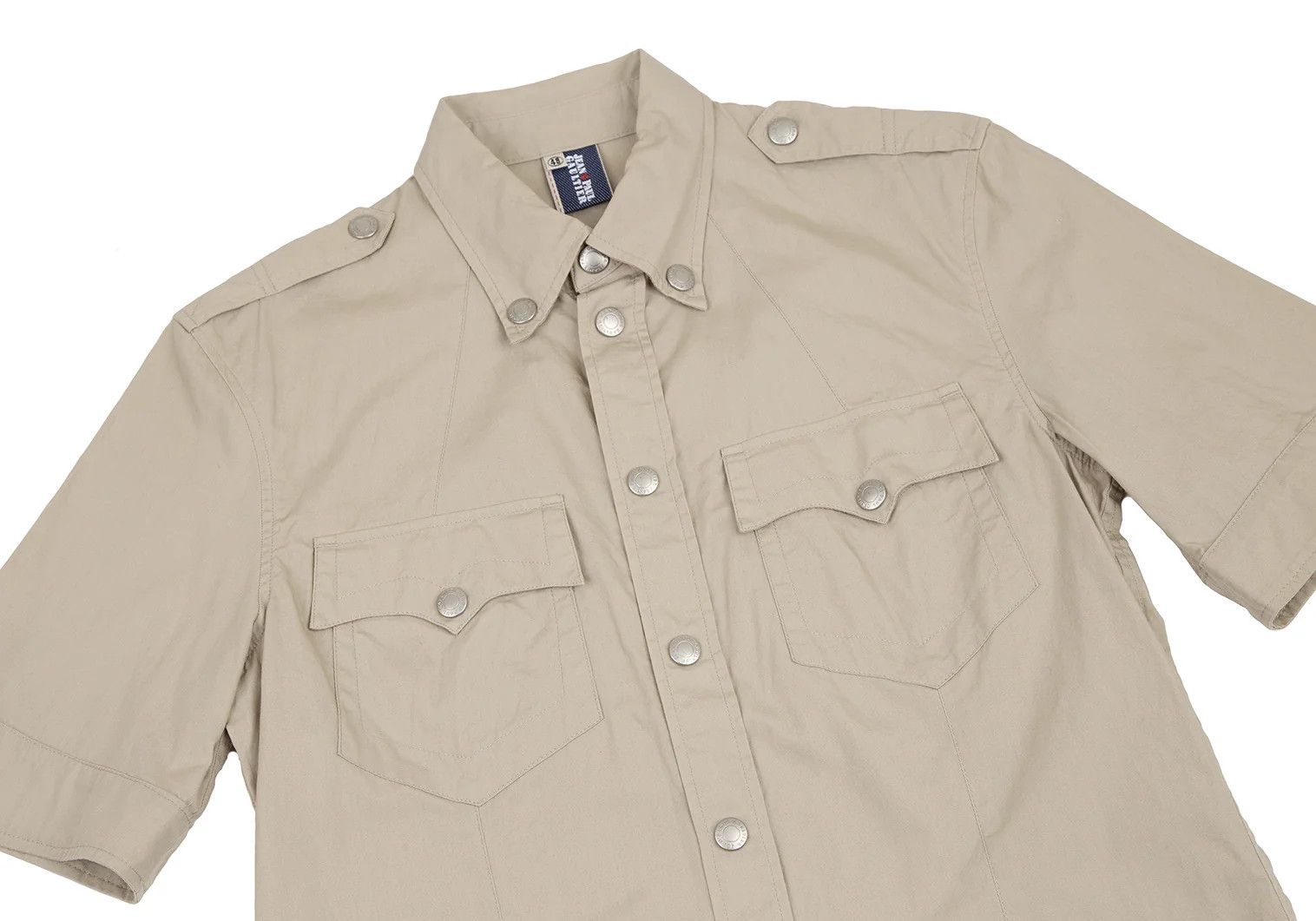 Jean Paul Gaultier Cotton Short Sleeve Military Shirt in Beige, Size 48 Size US M / EU 48-50 / 2 - 2 Thumbnail