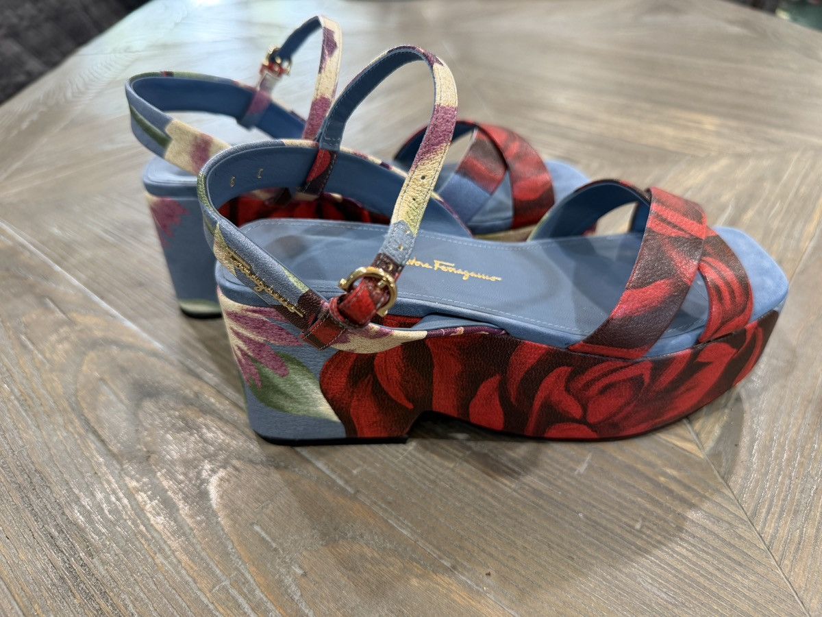 Salvatore Ferragamo Women's Red Floral-Print Buckled Ladies Sandals Size US 6 / IT 36 - 3 Thumbnail