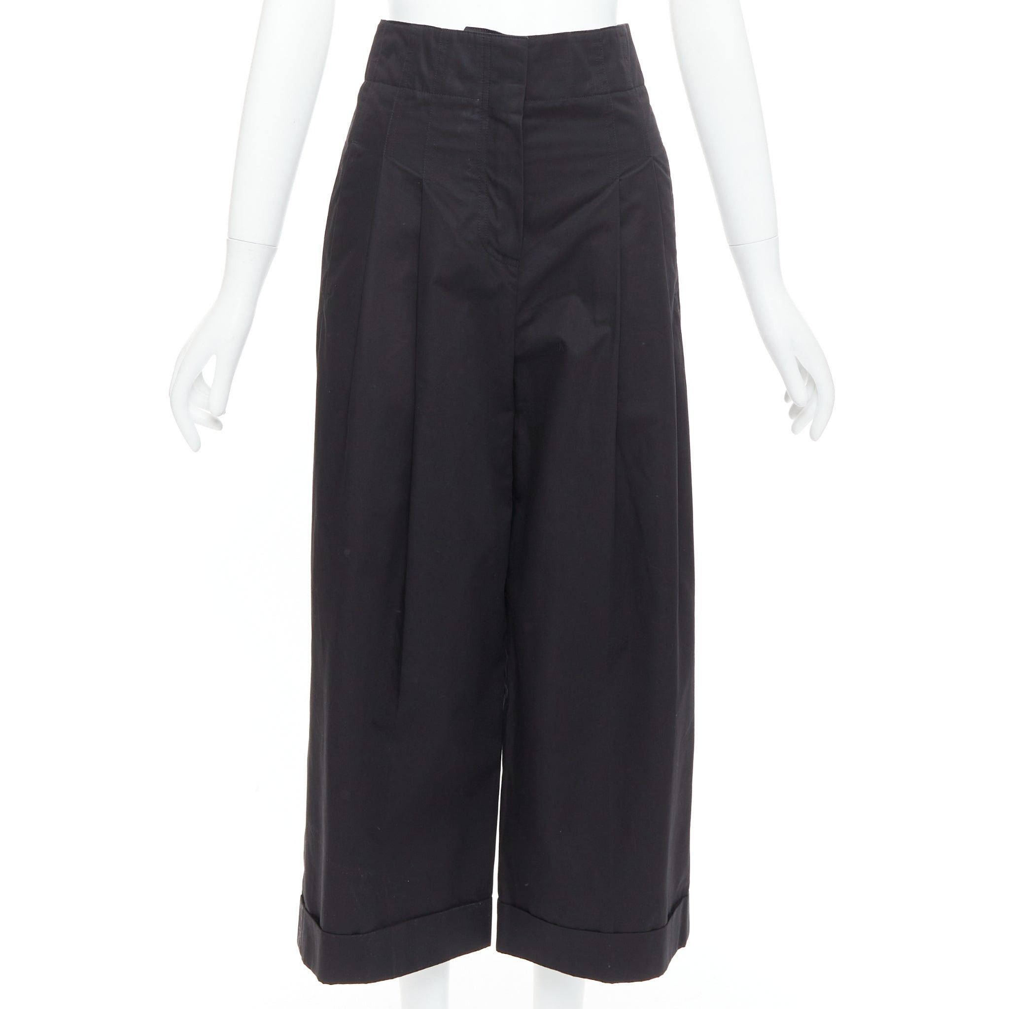 Celine OLD CELINE Phoebe Philo black cotton high waisted wide pants FR34 XS Size 26" / US 2 / IT 38 - 1 Thumbnail
