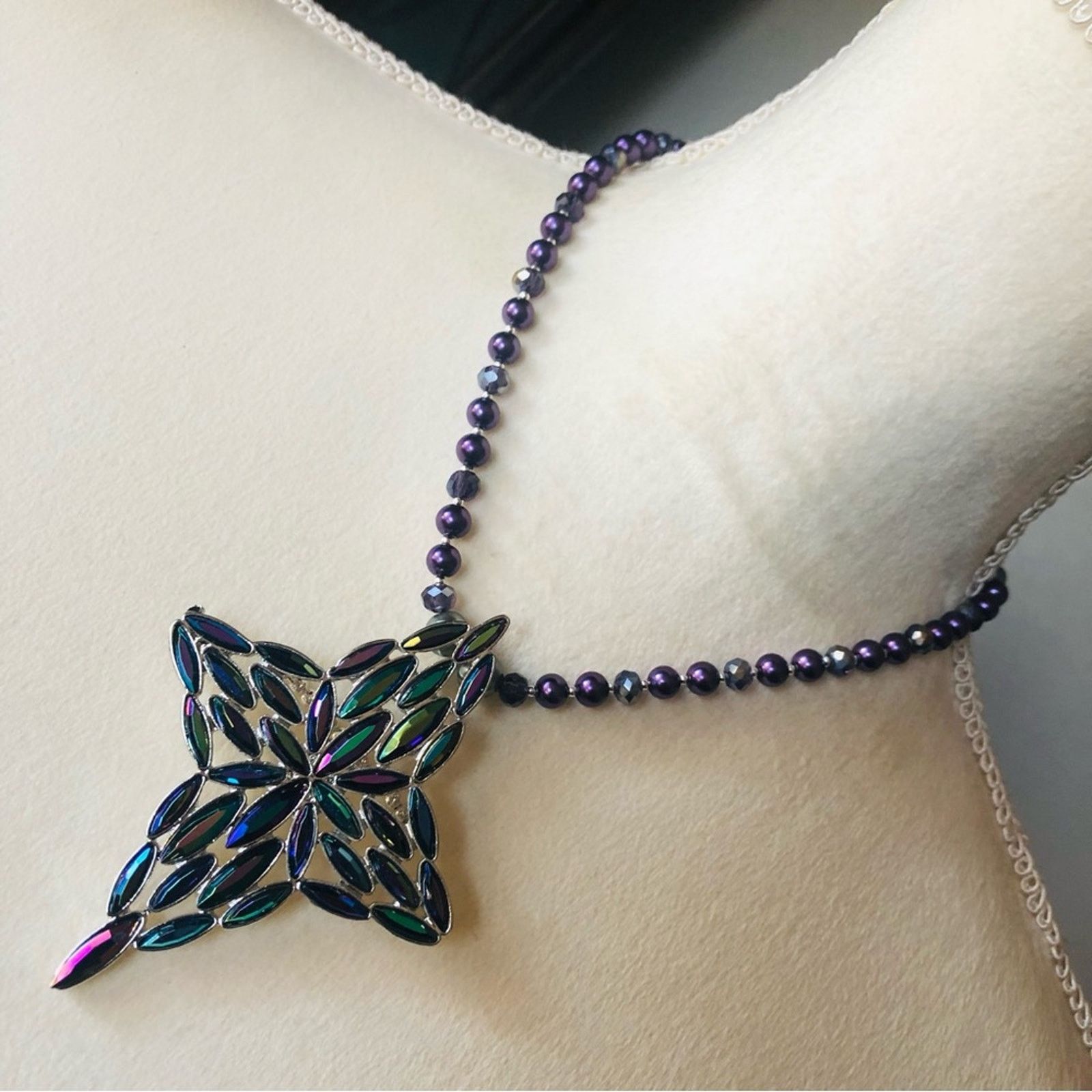 Handmade Handcrafted repurpose marquis stone cross Pearl necklace Size ONE SIZE - 1 Thumbnail