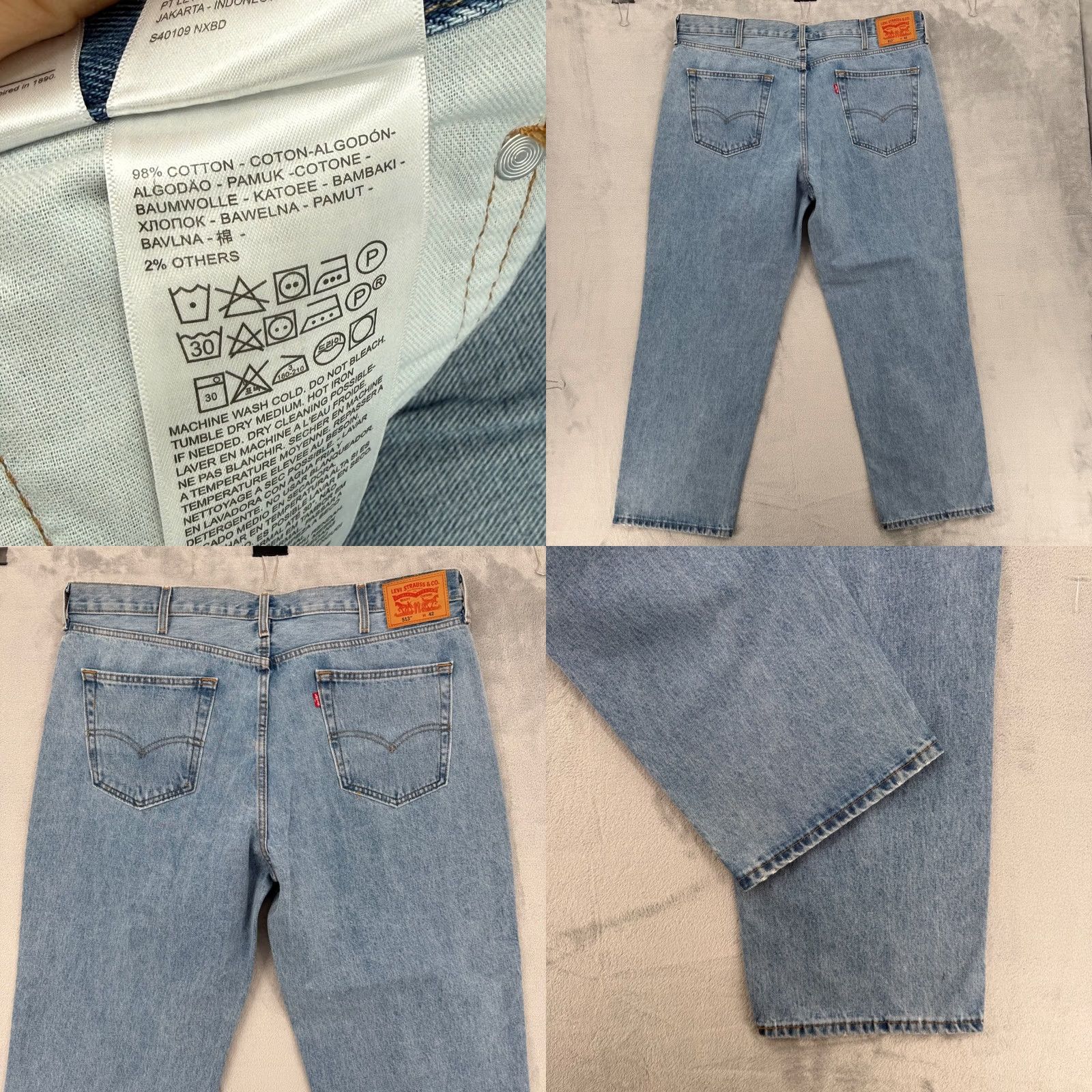 Denime Levi's 513 Jeans Mens 42x30 Light Wash Straight Fit Denim Pants Size US 42 / EU 58 - 8 Thumbnail