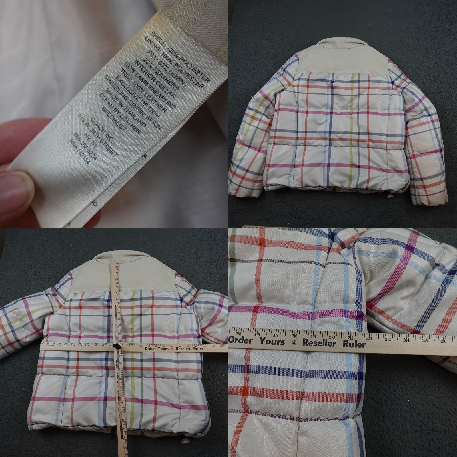 Coach Coach Jacket Womens Large Multicolor Plaid Down Puffer Full Zip Shearling Collar Size L / US 10 / IT 46 - 8 Thumbnail