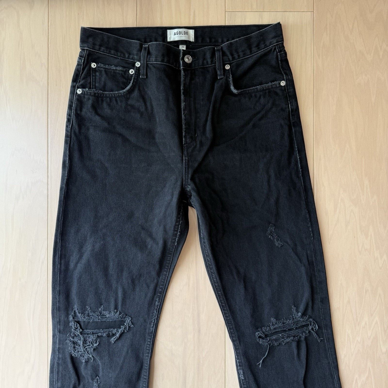 Agolde Agolde Cherie Jeans 32 Black Dark Wash High Rise Straight Size 32" / US 10 / IT 46 - 3 Thumbnail