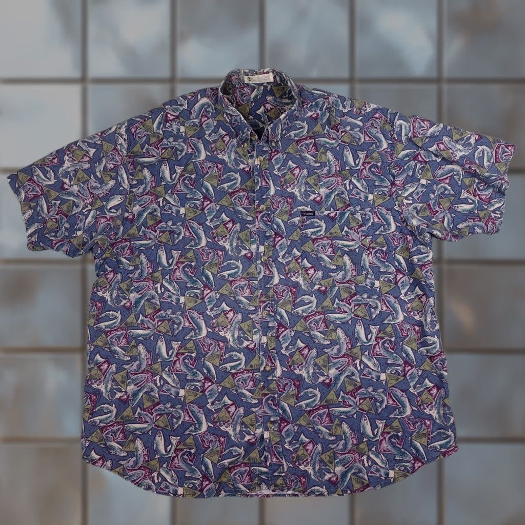 Vintage VINTAGE Columbia Shirt Mens L Blue Fish Print Short Sleeve Button Up 90s AOP Size US L / EU 52-54 / 3 - 1 Thumbnail