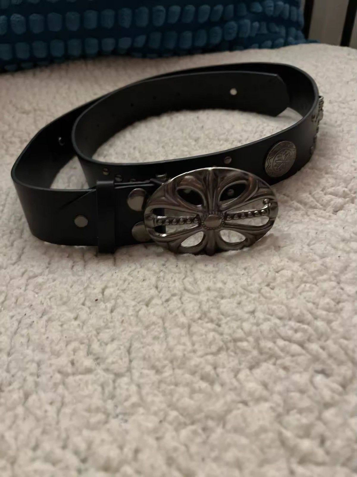 Japanese Brand 110 cm skeleton chrome cross studded goth emo black belt Size ONE SIZE - 4 Thumbnail